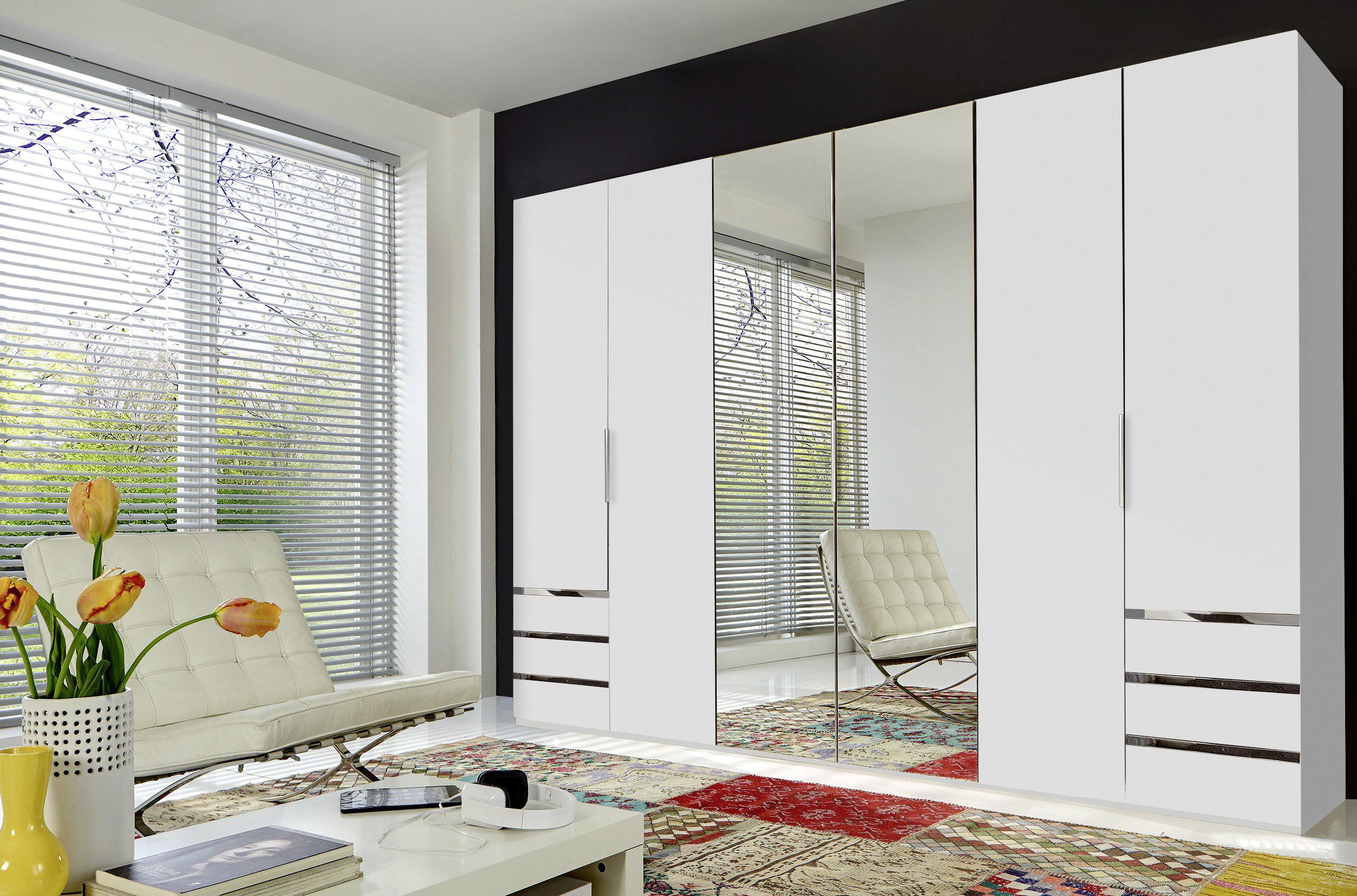 Drehtürenschrank Level 36A mit Spiegel ca. 300 cm Alpinweiß - Chromfarben/Silberfarben, MODERN, Glas/Holzwerkstoff (300/216/58cm) - MID.YOU