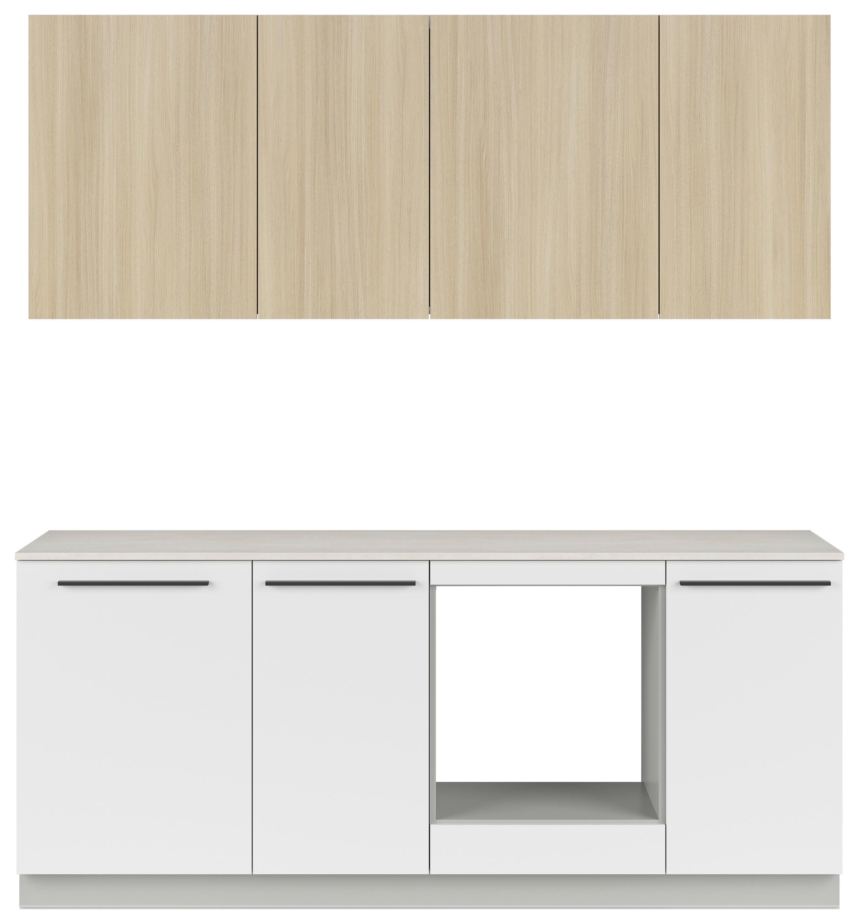 Küchenblock Milino o. E-Geräte Sandfarben - Eichefarben/Schwarz, Basics, Holzwerkstoff/Kunststoff (210cm) - Visiona