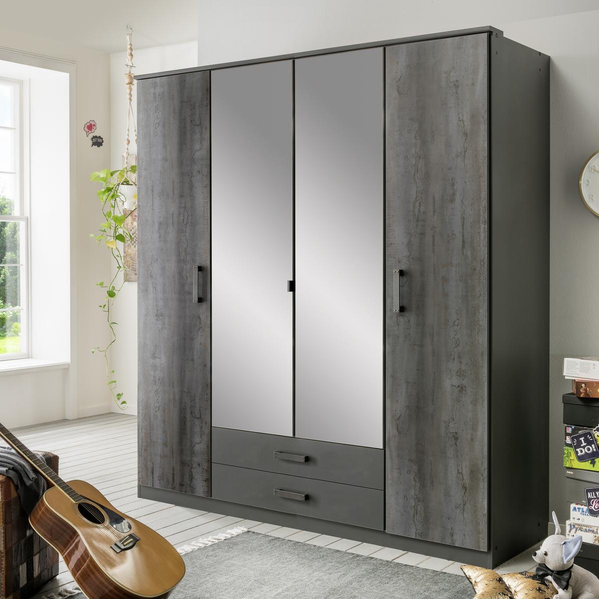 Drehtürenschrank in Graphitfarben - Graphitfarben, KONVENTIONELL, Holzwerkstoff/Kunststoff (180/199/58cm) - Mömax