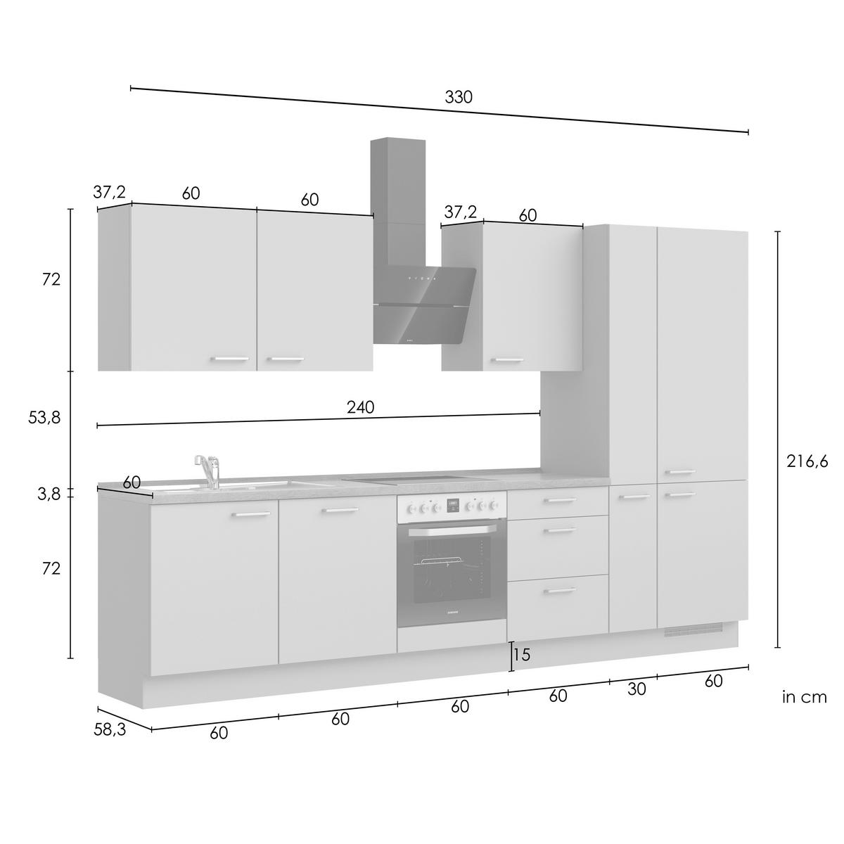 Küchenleerblock Senso High o. Geräte Olivgrün - Eichefarben/Schwarz, ROMANTIK / LANDHAUS, Holzwerkstoff/Metall (330cm) - Nobilia