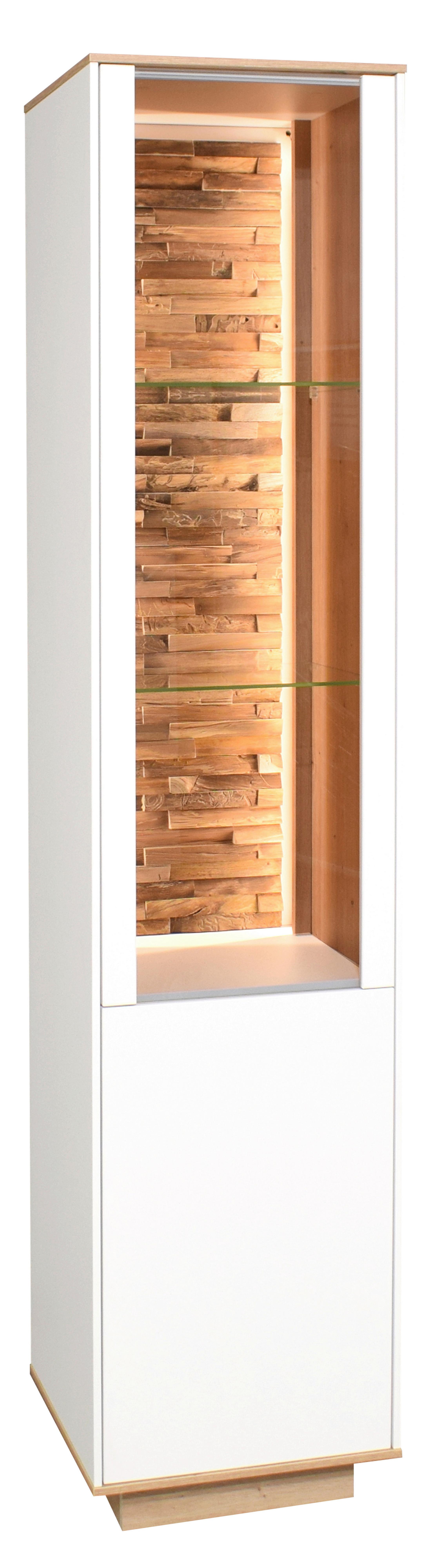 Vitrine Halvar Weiß/Eiche Artisan - Weiß/Eiche Artisan, MODERN, Glas/Holz (42/186/42cm) - Premium Living