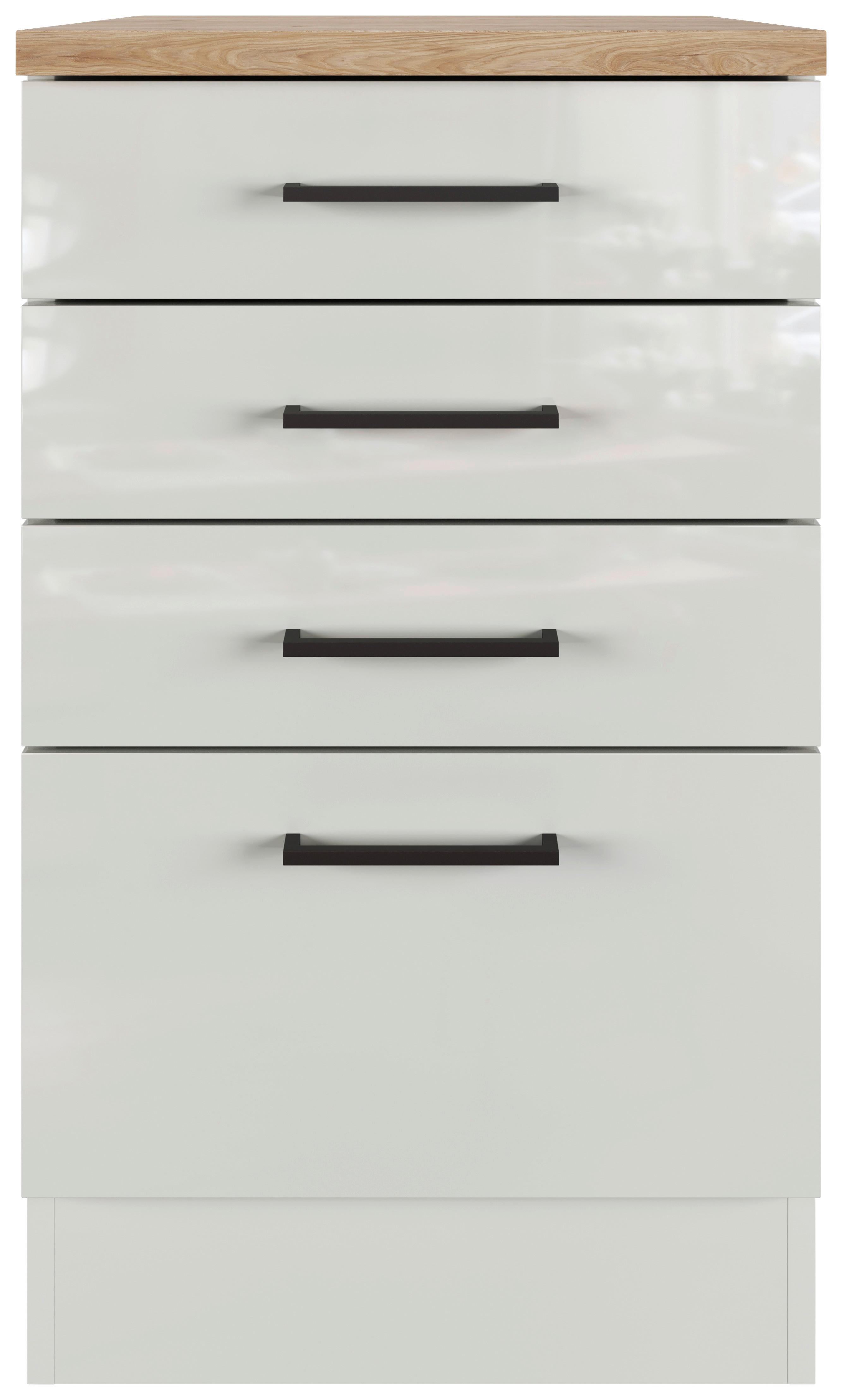 Schubkastenunterschrank in Lichtgrau glänzend - Schwarz/Grau, MODERN, Holzwerkstoff/Metall (50/86/60cm) - FlexWell