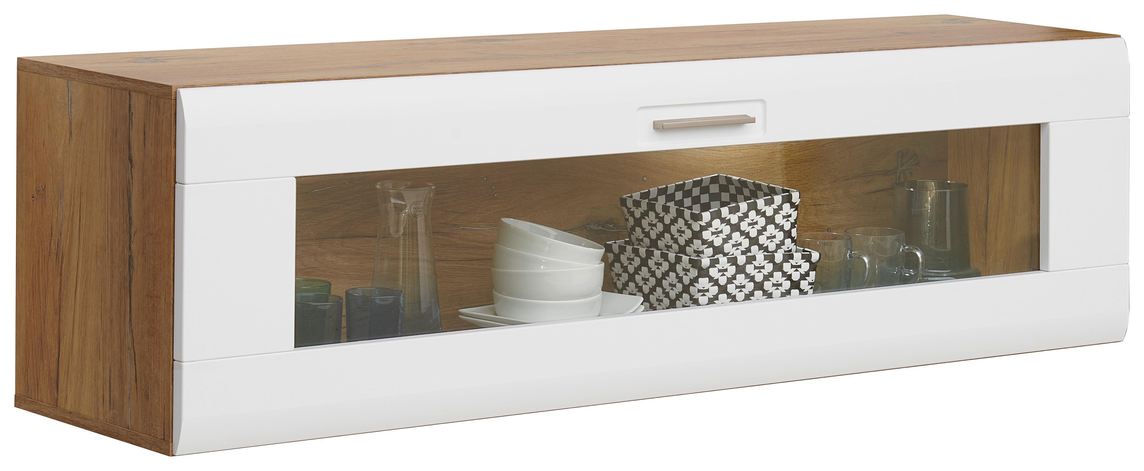 Dulap suspendat Auris - alb/culoare lemn stejar, Modern, sticlă/material pe bază de lemn (150/43/37,1cm) - Luca Bessoni