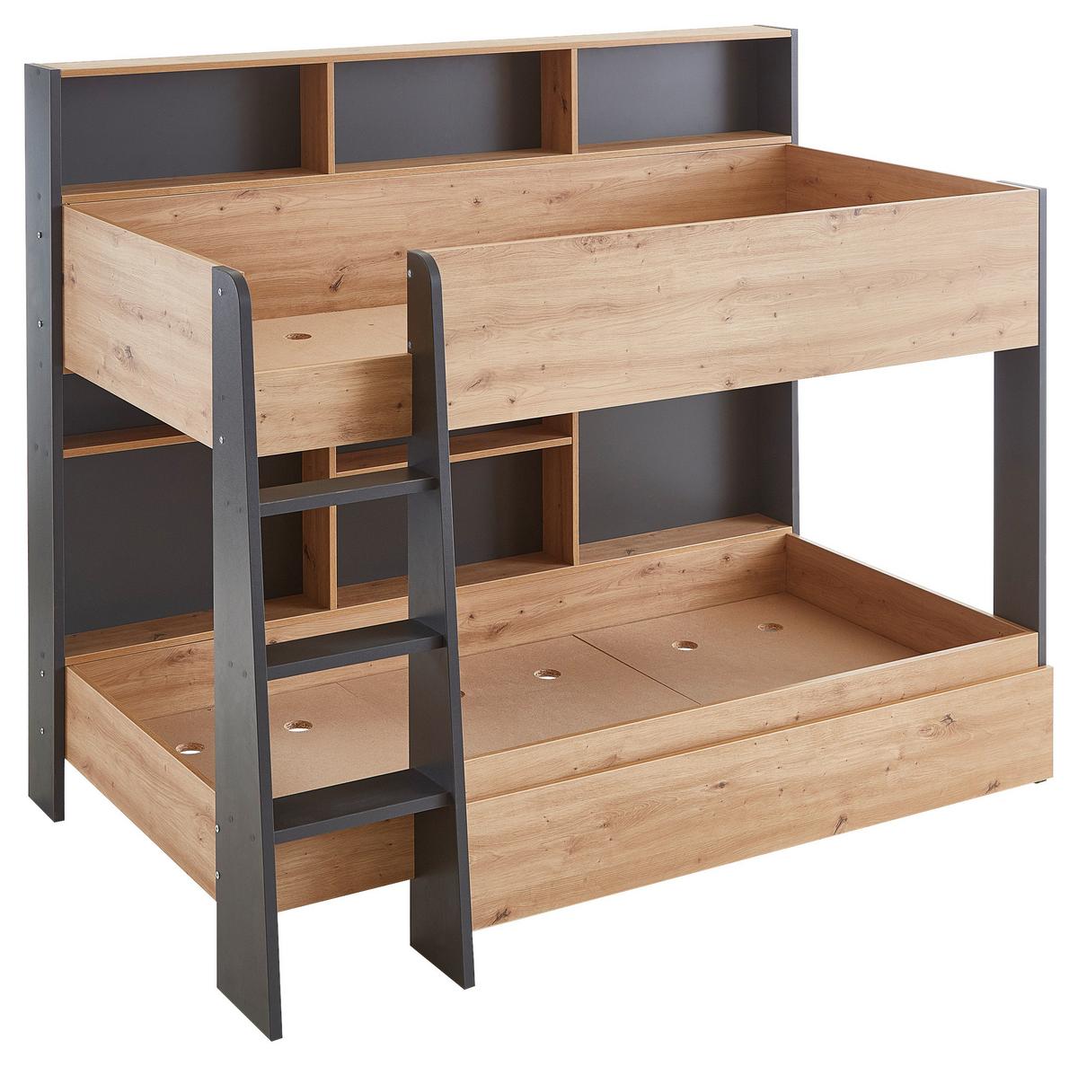 Krevet Na Kat Sely - hrast Artisan/antracit, Konvencionalno, drvni materijal (90/200cm) - Based