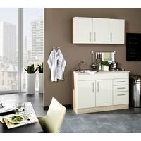 Miniküche Toronto B: ca. 120cm Creme/Eichefarben - Chromfarben/Eichefarben, MODERN, Holzwerkstoff/Metall (120cm) - Held