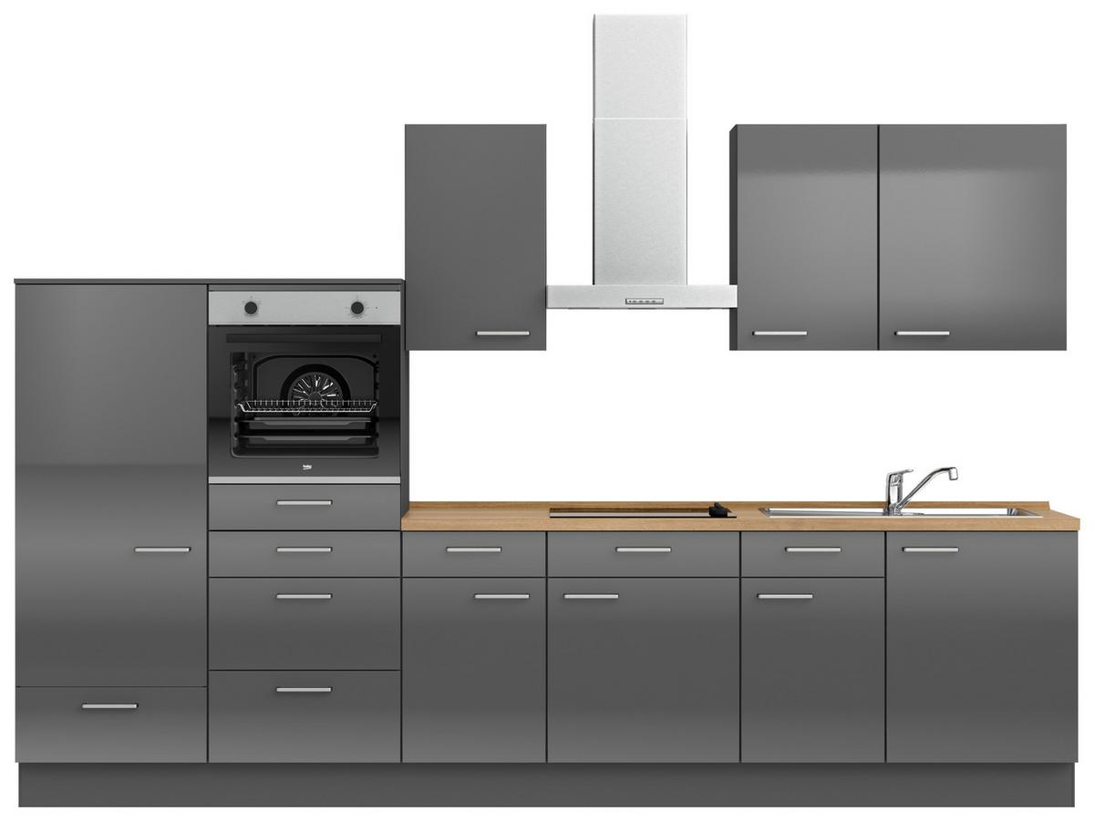 Küchenblock Flash Low m. Geräten Schieferfarben - Schieferfarben/Edelstahlfarben, MODERN, Holzwerkstoff/Metall (330cm) - Nobilia