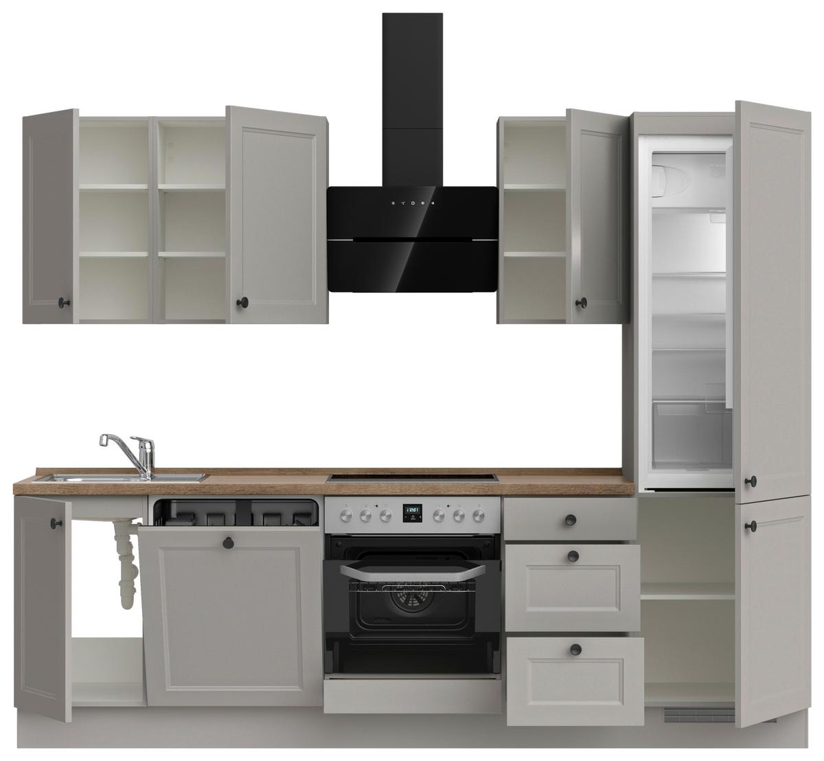 Küchenblock Cascada High m. Geräten Grau - Eiche dunkel/Schwarz, MODERN, Holzwerkstoff/Metall (270cm) - Nobilia