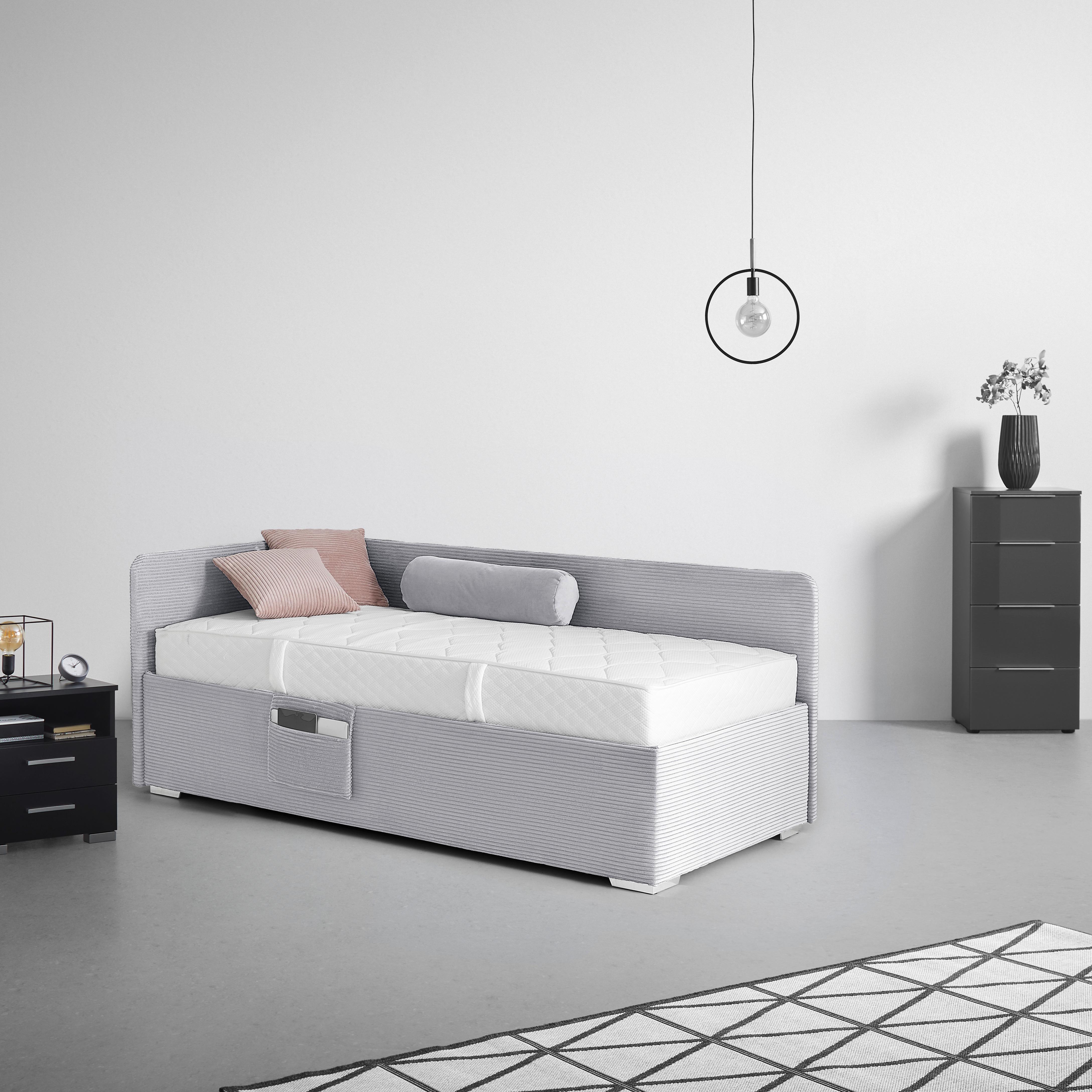 Krevet Remi - prirodne boje/svijetlo siva, Konvencionalno, drvo/tekstil (140/200cm) - Based