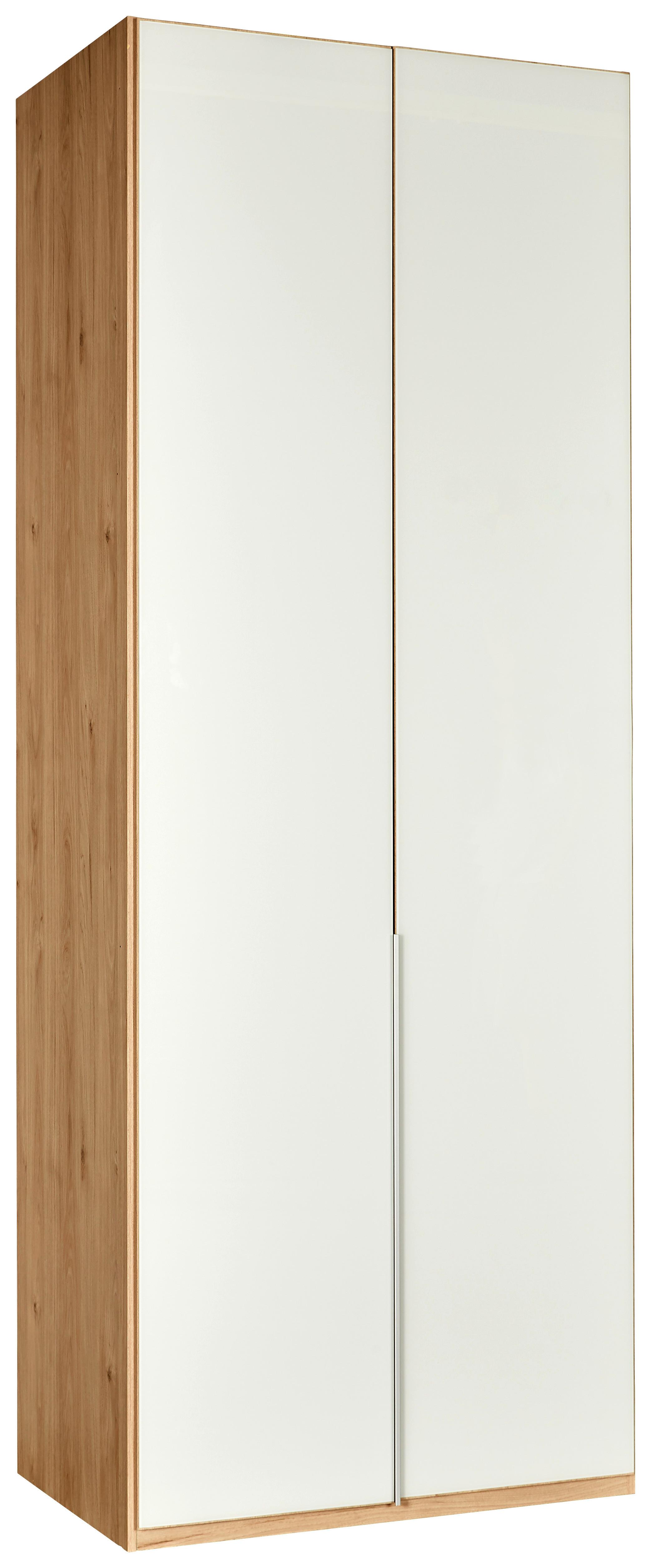 Drehtürenschrank in Weißglas - Eichefarben/Alufarben, KONVENTIONELL, Holzwerkstoff/Metall (90/236/58cm) - Premium Living