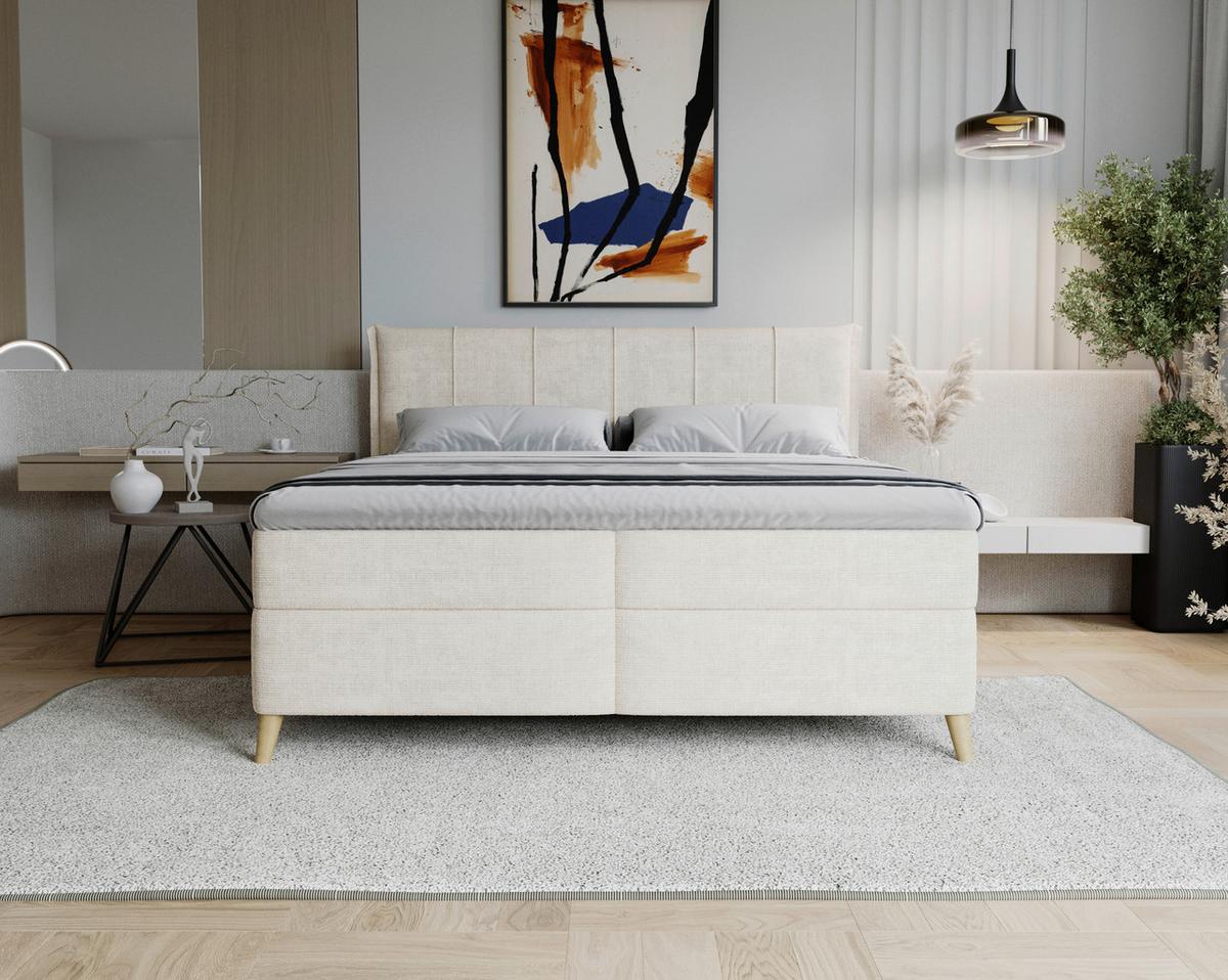 Boxbett Veloria Beige ca. 160x200cm - Beige/Schwarz, KONVENTIONELL, Textil/Metall (160/200cm) - Based