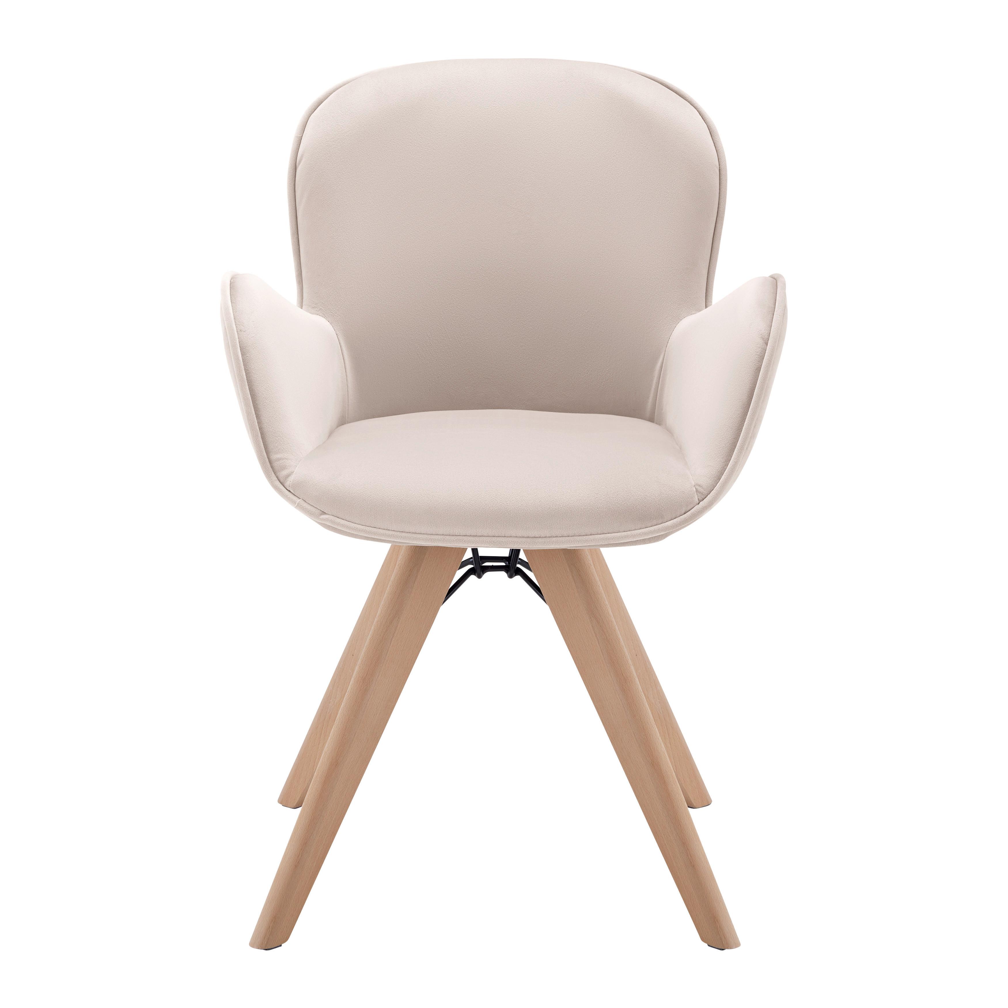 Armlehnstuhl "Luan", massiv Samtbezug, drehbar, beige - Beige/Buchefarben, MODERN, Holz/Textil (60/84/60,5 cmcm) - Bessagi Home