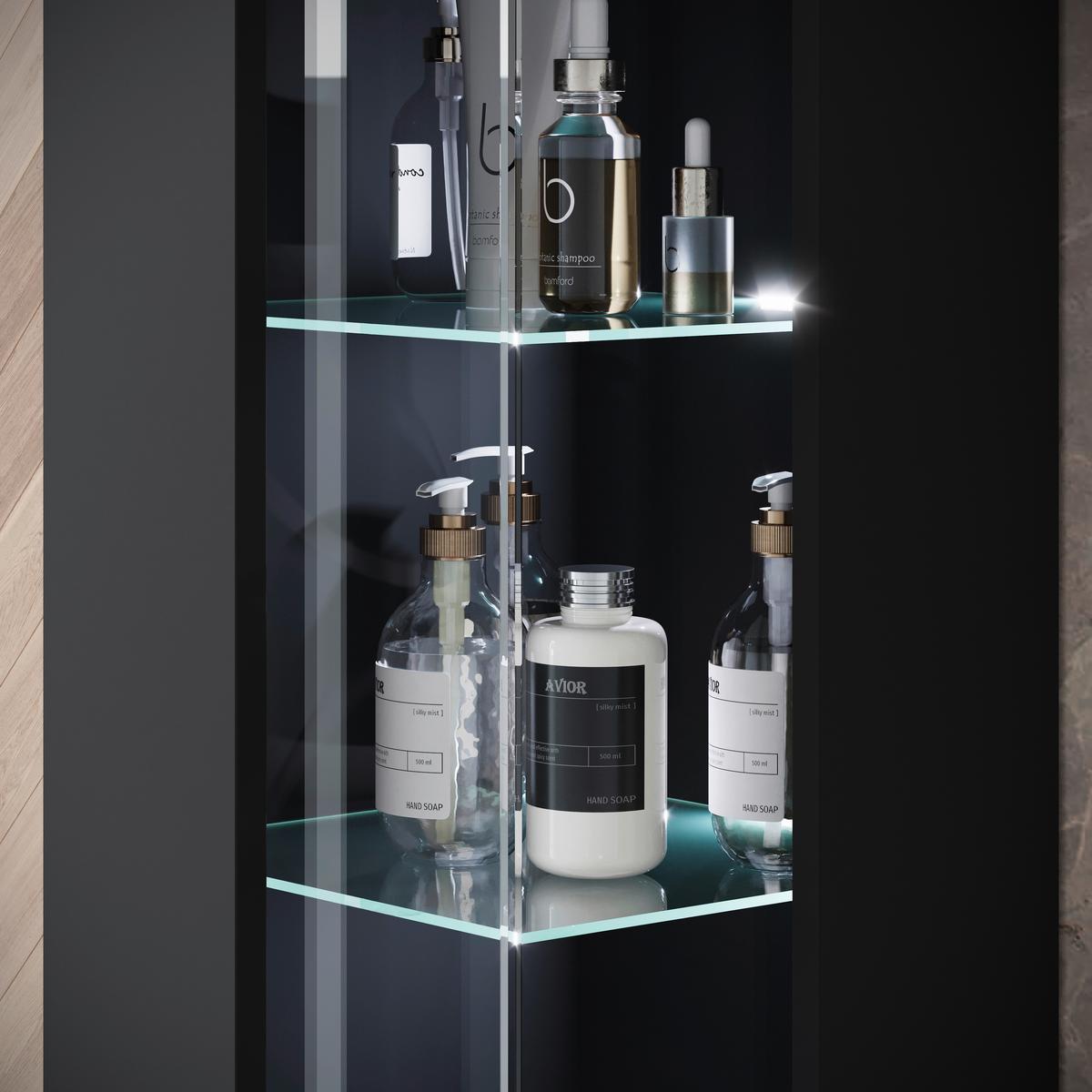 Badezimmer-Set Narobi 5-tlg. mit LED ca. 120 cm Schwarz - Schwarz/Weiß, Trend, Glas/Keramik (120,4cm) - P & B