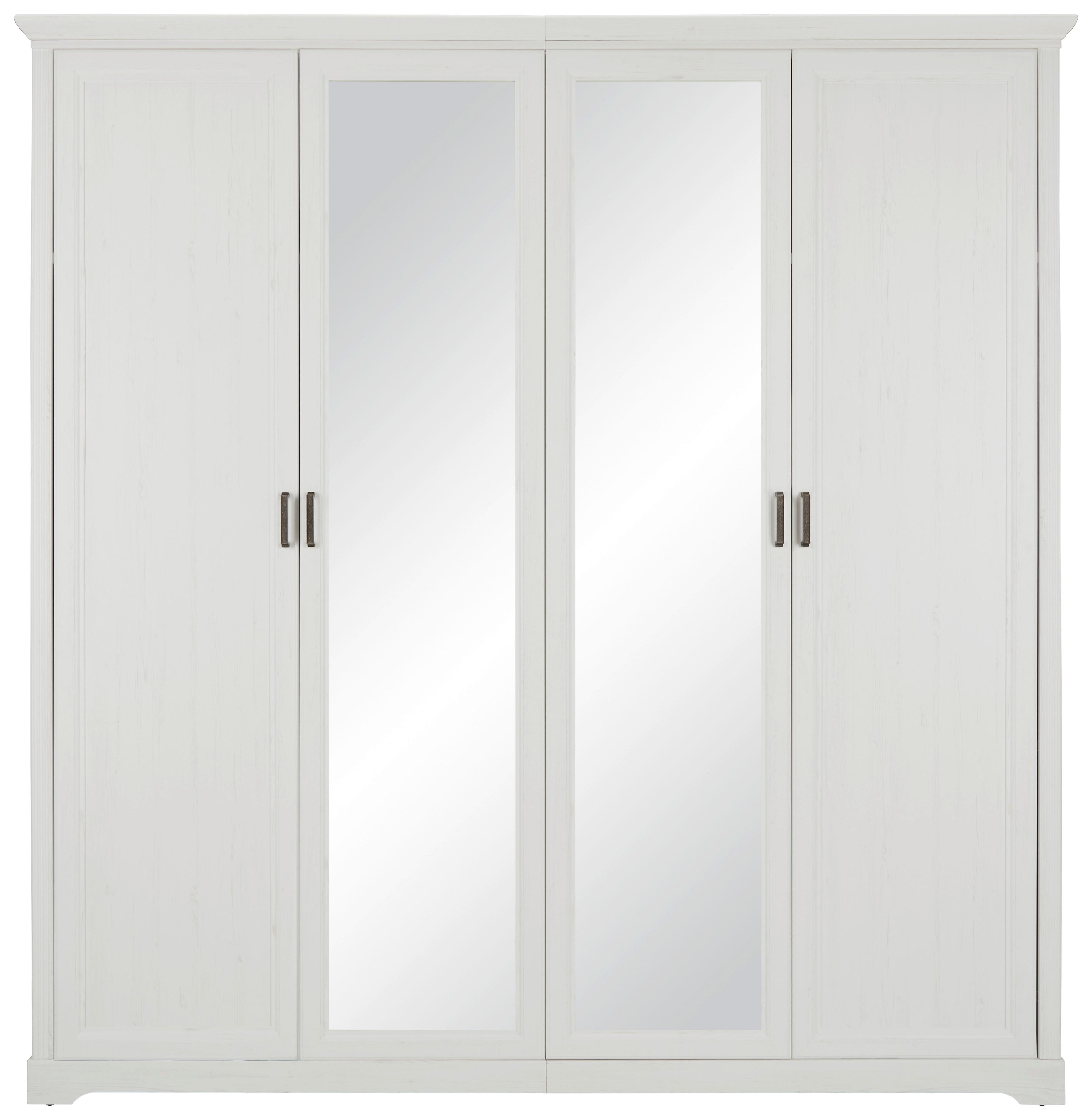 Drehtürenschrank in Weiss - Weiss/Nickelfarben, Romantik / Landhaus, Holzwerkstoff/Metall (213,9/220/63,6cm) - Zandiara