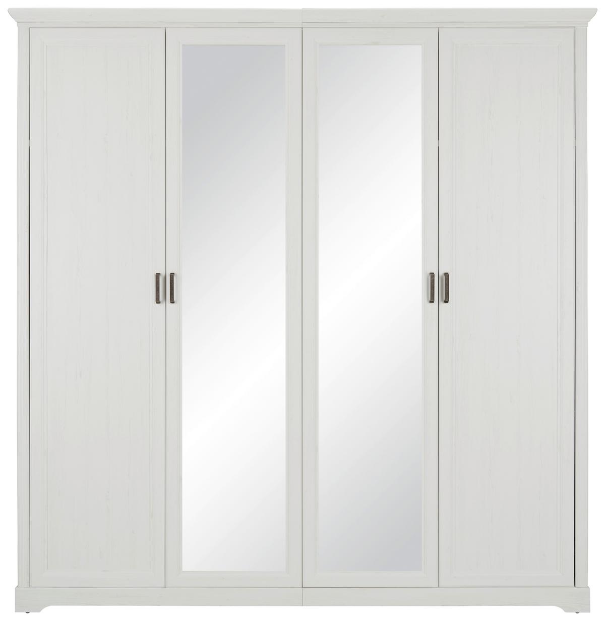 Drehtürenschrank in Weiss - Weiss/Nickelfarben, Romantik / Landhaus, Holzwerkstoff/Metall (213,9/220/63,6cm) - Zandiara