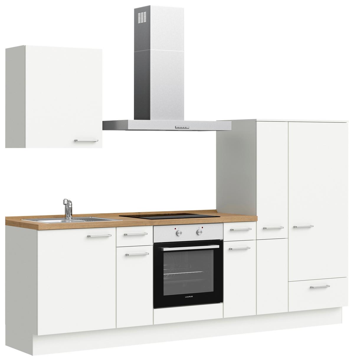 Küchenblock Touch Low m. Geräten Weiß - Edelstahlfarben/Eichefarben, MODERN, Holzwerkstoff/Metall (270cm) - Nobilia