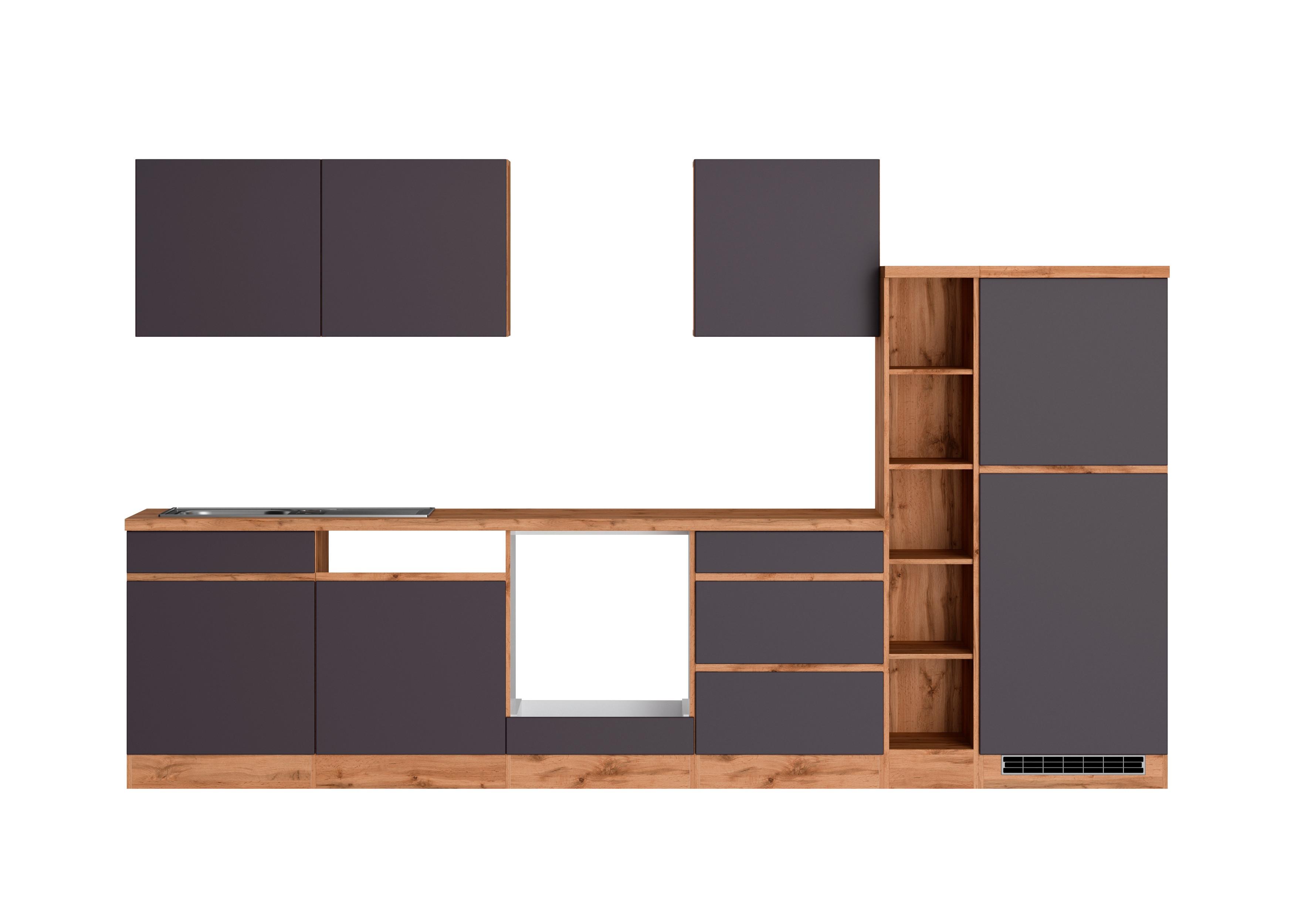 KÜCHENLEERBLOCK Geräte ca. 330 cm Grau/Eiche - Eiche Wotan/Grau, Design, Holzwerkstoff (330cm) - Held