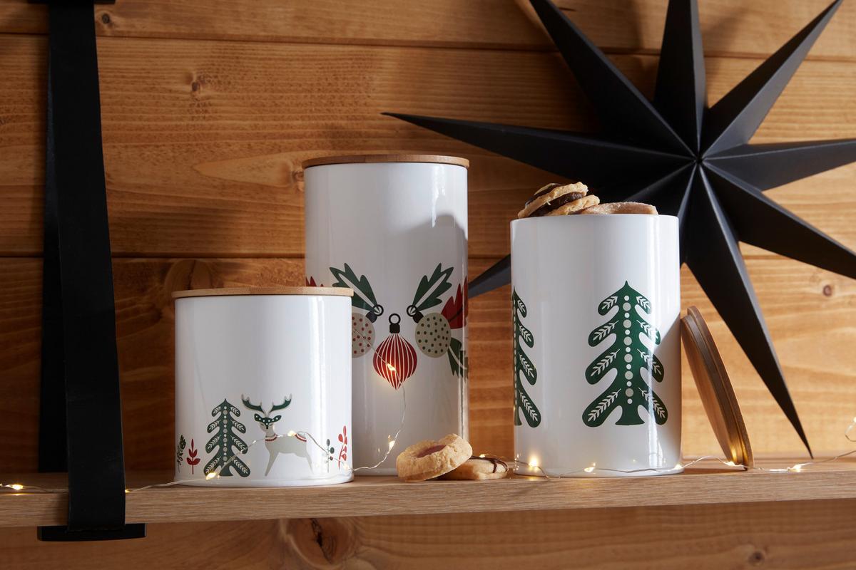 Kekszesdoboz Christmas Fable - natúr színű/többszínű, fa/fém (10/14,5cm) - Modern Living
