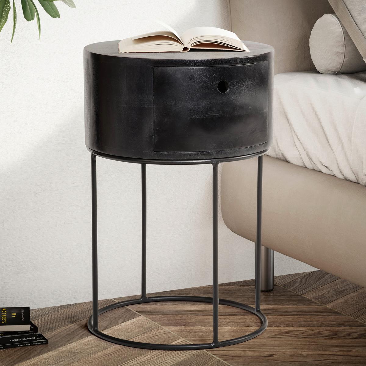 NACHTTISCH WL6.848 - Schwarz, Design, Holz/Metall (40/40/60cm) - Livetastic