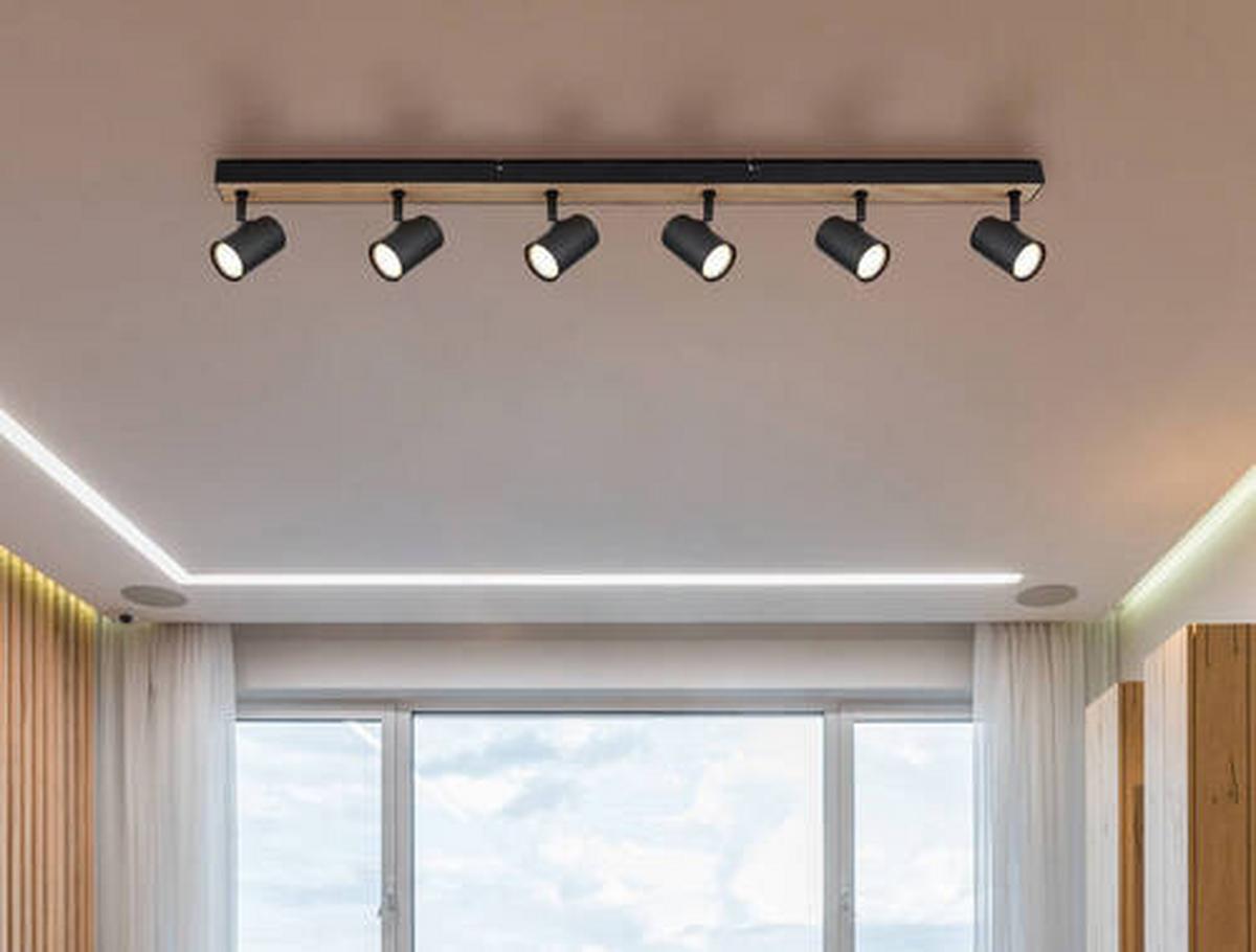 Strahler Robby Schwarz/Dunkelbraun max. 35 W - Dunkelbraun/Schwarz, Natur, Holzwerkstoff/Metall (115/6/13,5cm) - Globo