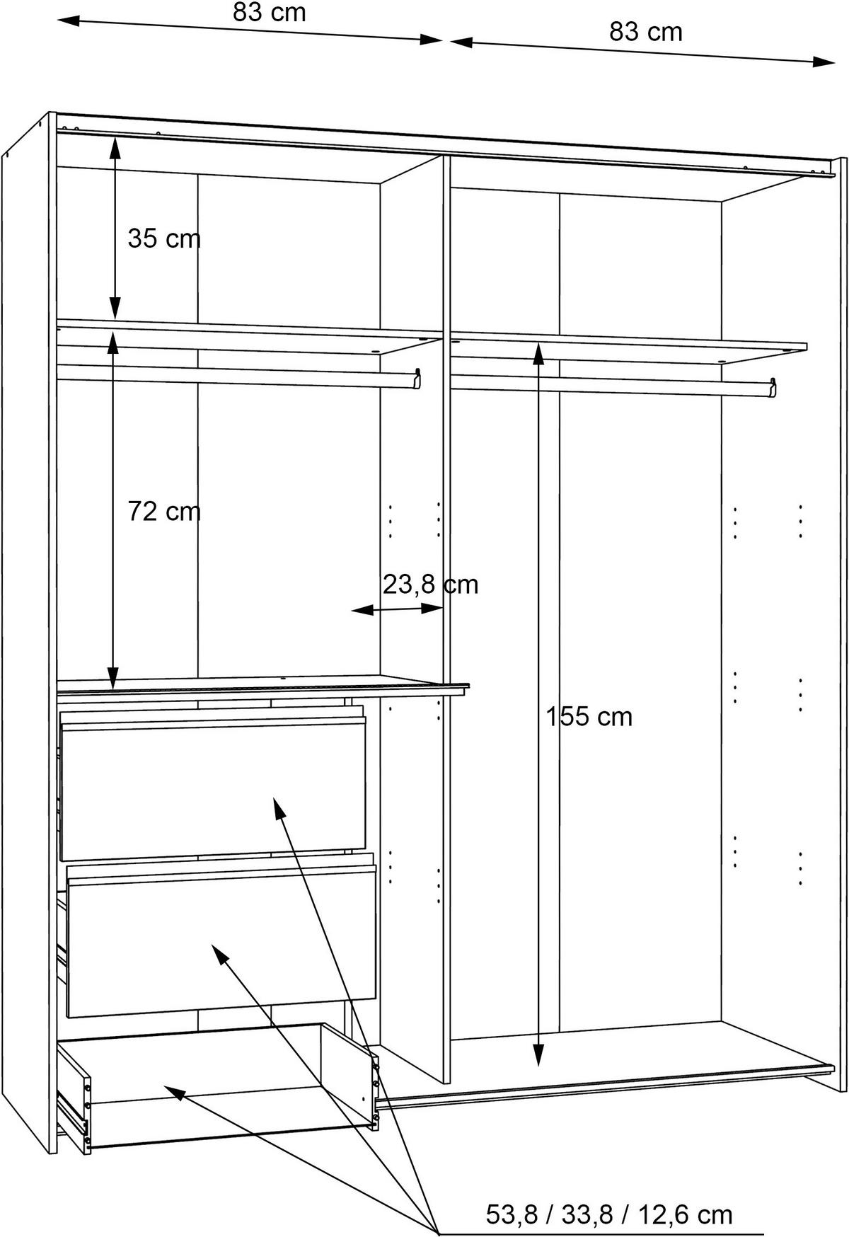 Omara Z Drsnimi Vrati Winn 2, Barva Hrasta, Siva - temno siva/črna, Konvencionalno, kovina/umetna masa (170/200/61cm) - Carryhome