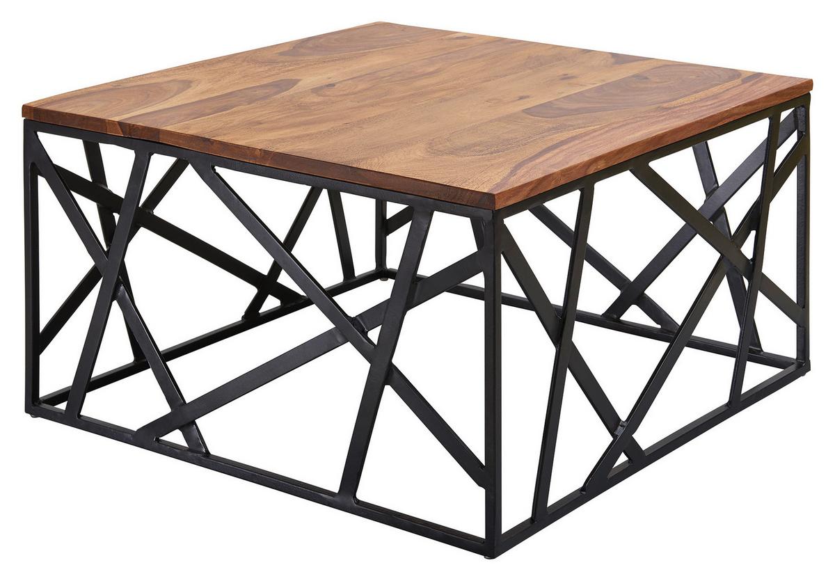 Couchtisch "Bekal" , ca. 60x60 cm, aus Sheesham - Sheeshamfarben/Schwarz, Design, Holz/Metall (60/60/35cm) - MID.YOU