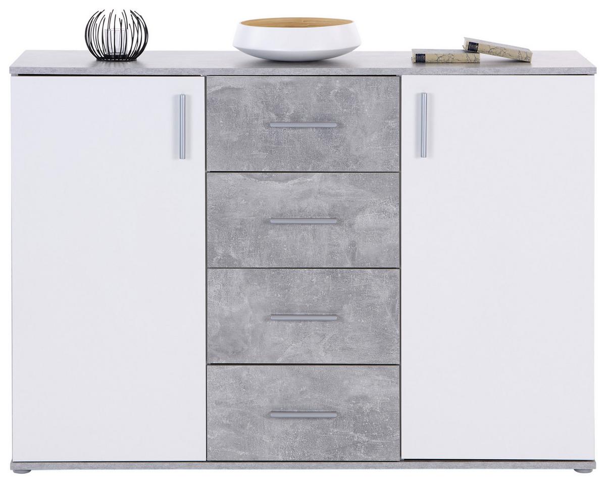 Komoda Ina 03, Siva, Bela - bela/barve aluminija, Moderno, umetna masa/leseni material (132/94,8/38,3cm) - Mömax