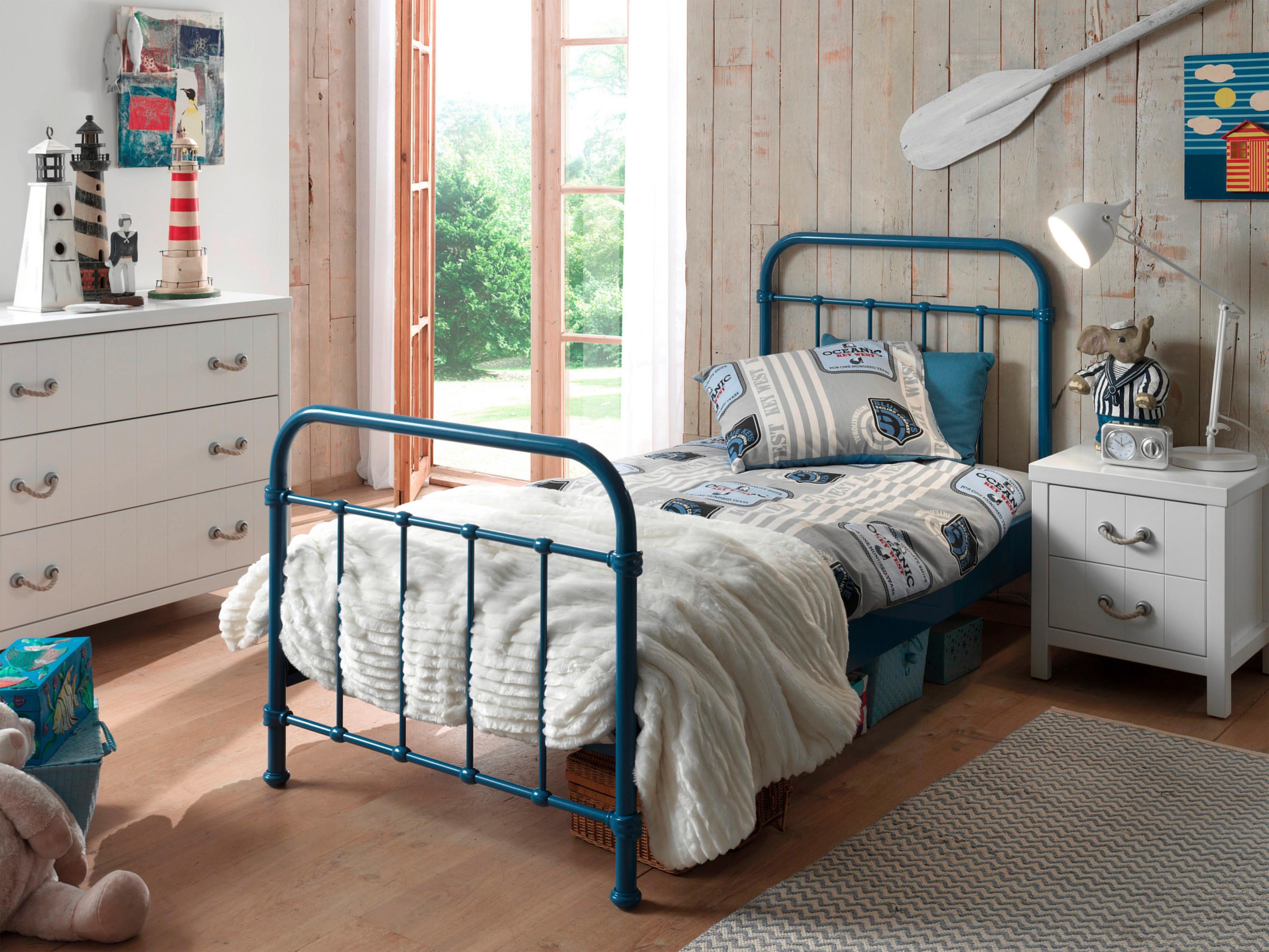 Kinder-/Juniorbett New York ca. 90x200 cm Blau - Blau, ROMANTIK / LANDHAUS, Holzwerkstoff/Metall (90/200cm) - Vipack