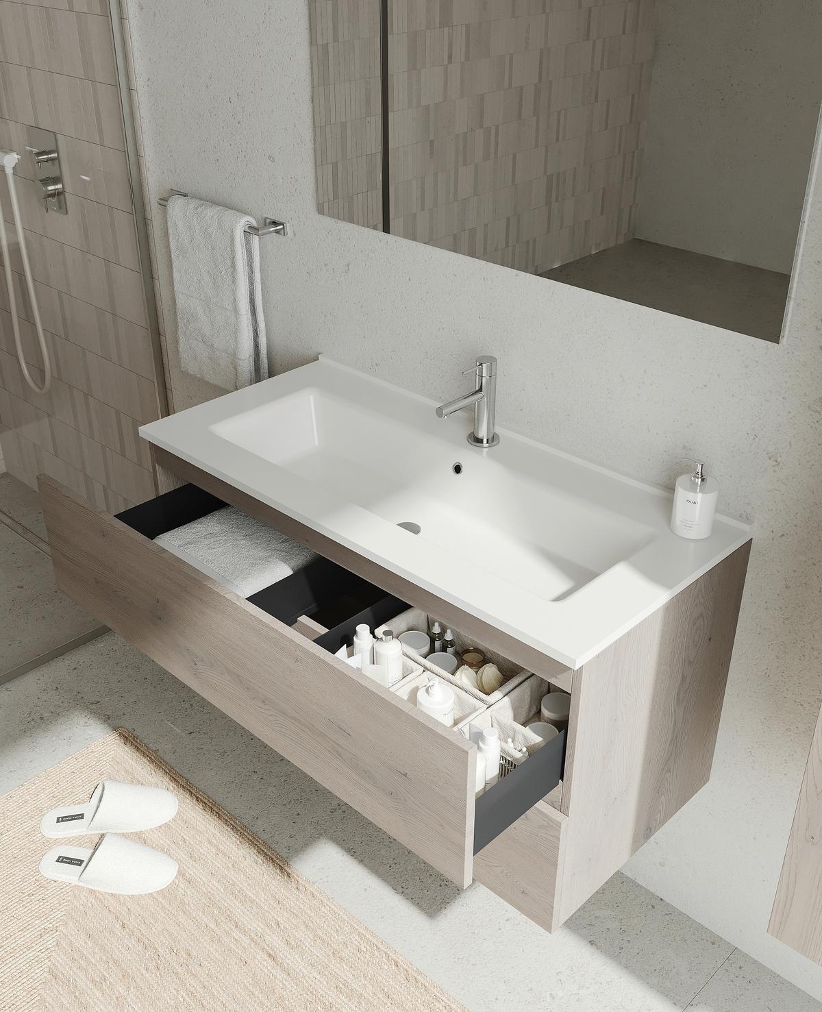 Element Ispod Umivaonika Easy - hrast sivi/bijela visoki sjaj, Moderno, drvni materijal (100/51/46cm)