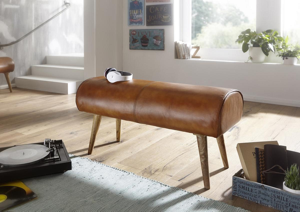 Klop Brez Naslona Sitzbank - naravne barve/rjava, Moderno, les/usnje (100/53/40cm) - MID.YOU