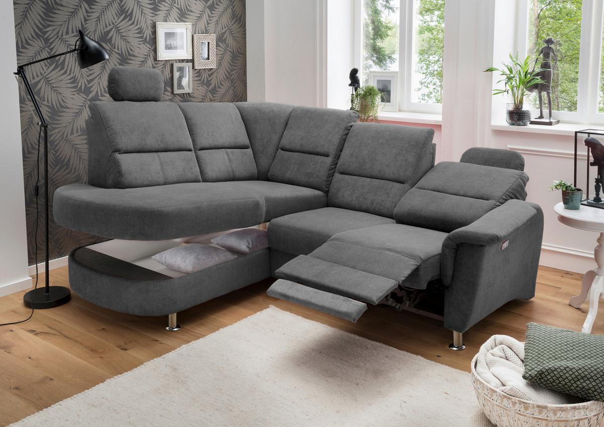 Wohnlandschaft Parole Anthrazit Mikrofaser - Chromfarben/Anthrazit, KONVENTIONELL, Textil/Metall (231/45/55cm) - Livetastic