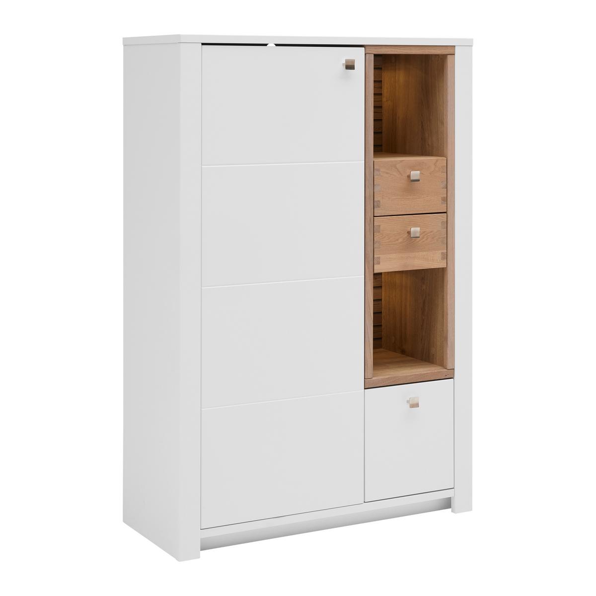 Highboard Whitehouse 10Q8WR06 Weiss/Eichefarben - Weiss/Edelstahlfarben, Modern, Holz/Holzwerkstoff (92/138/41cm) - Premium Living