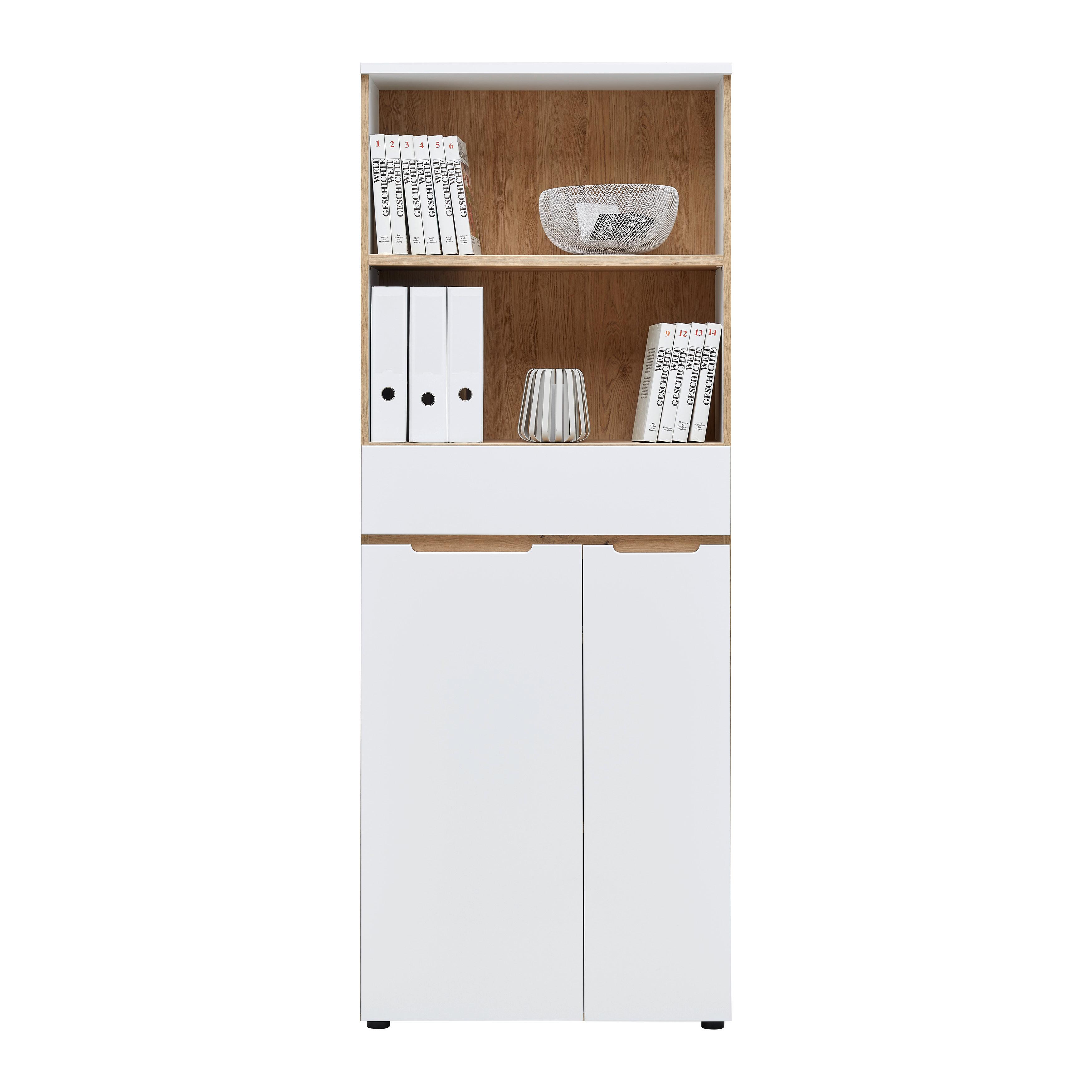 Regalkombination Dallas Weiss/Eiche Artisan - Weiss/Silberfarben, Modern, Holzwerkstoff/Kunststoff (75/197/38cm) - Mömax