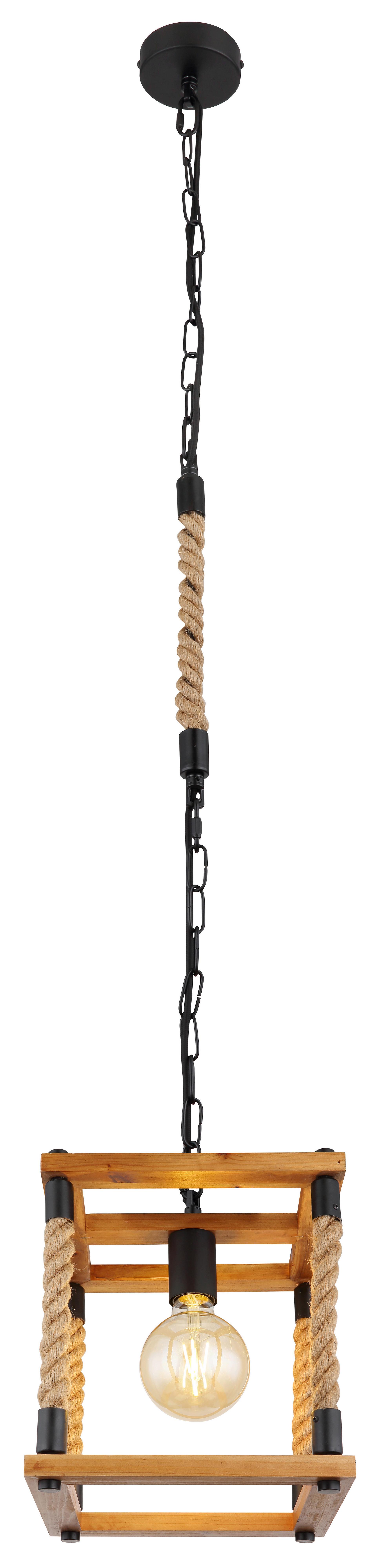 Hängeleuchte Vernon in Braun/Schwarz max. 60 Watt - Schwarz/Braun, Natur, Naturmaterialien/Holz (25/25/120cm) - Globo