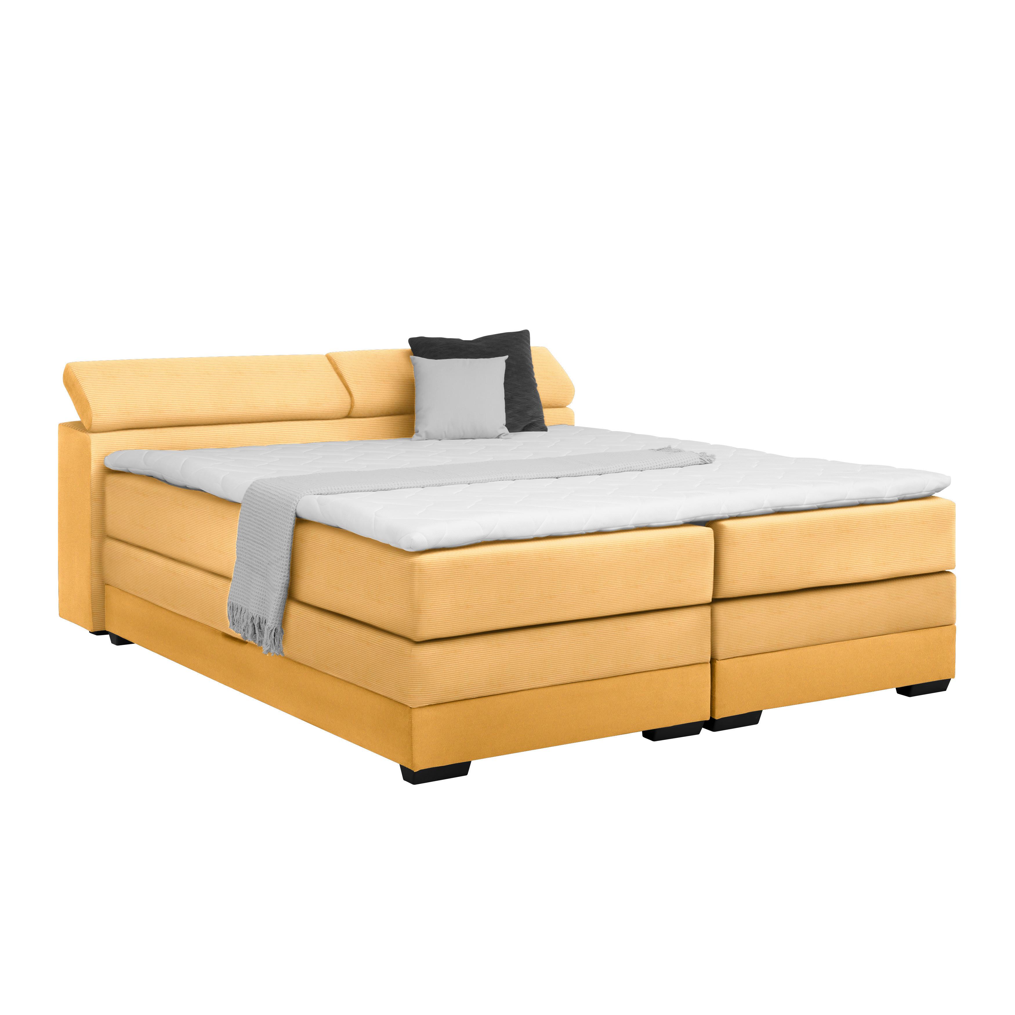Boxspringbett Sevilla Senfgelb ca. 180x200cm - Senfgelb/Schwarz, KONVENTIONELL, Holz/Kunststoff (180/200cm) - Premium Living