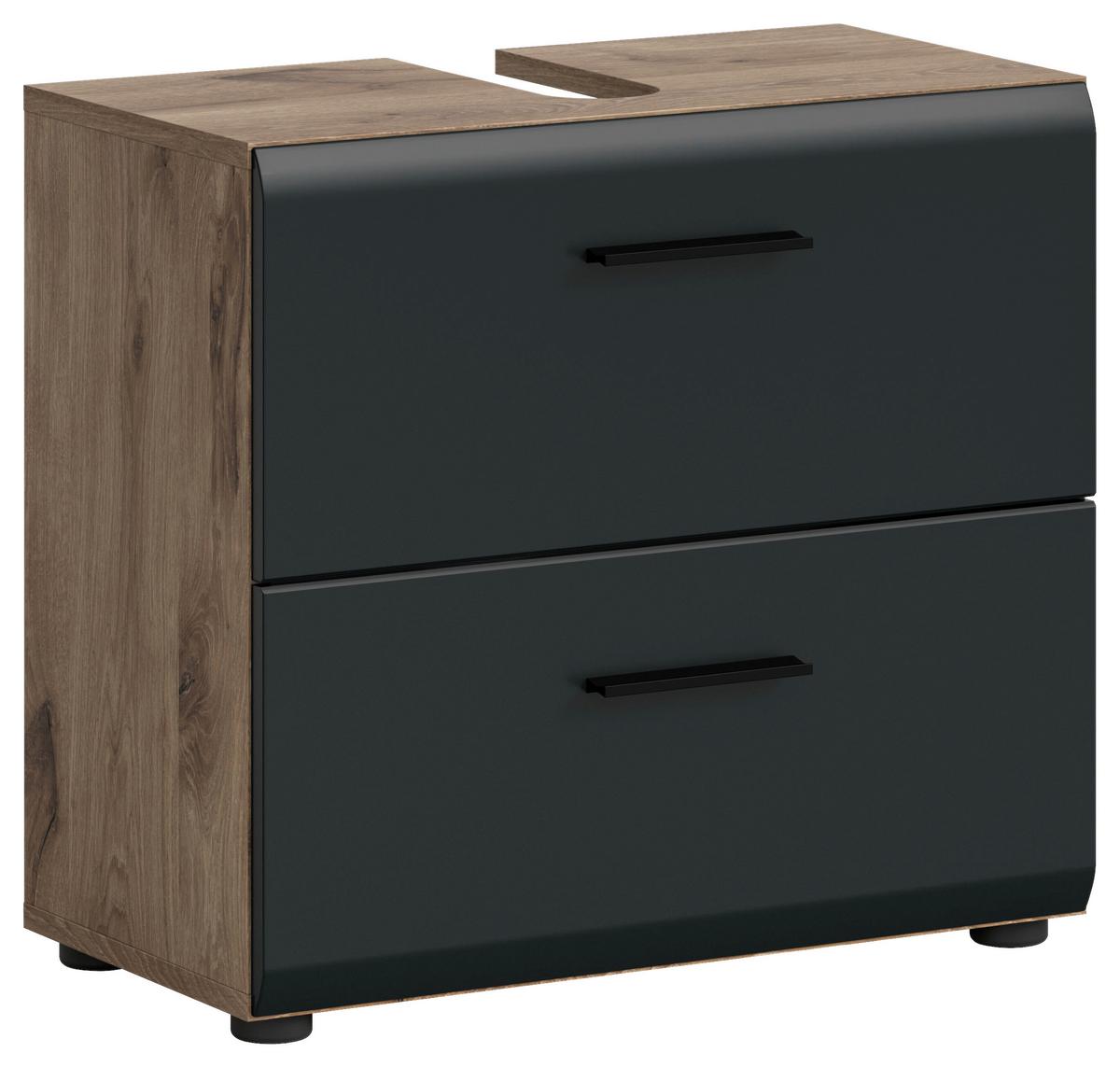 WASCHBECKENUNTERSCHRANK ICE - Eiche dunkel/Schwarz, Basics, Holzwerkstoff/Kunststoff (60/55/30cm) - MID.YOU