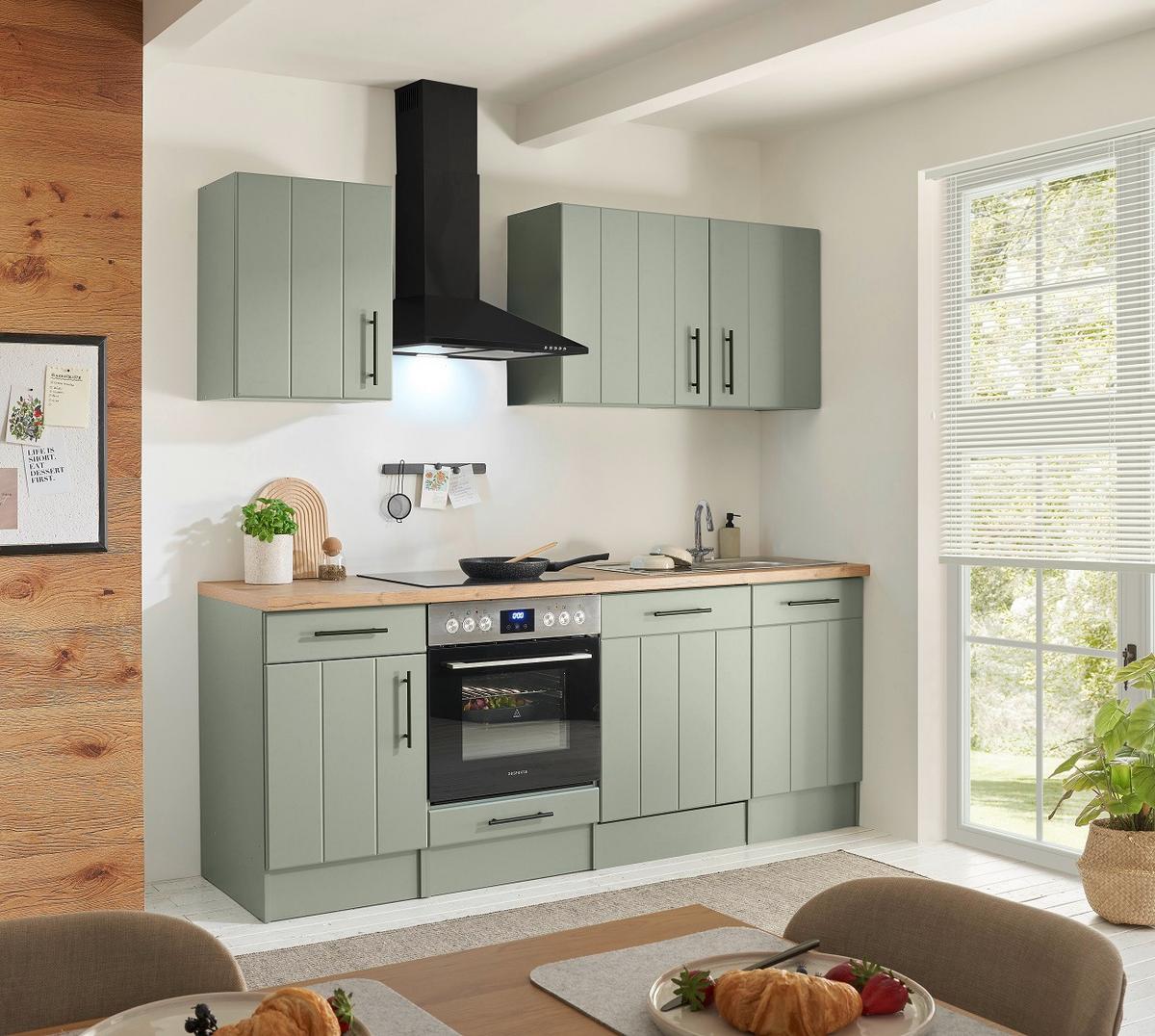 Küchenleerblock Anton o. Geräte Eiche/Schilfgrün - Schilfgrün/Wildeiche, Trend, Holzwerkstoff/Metall (220cm) - Respekta