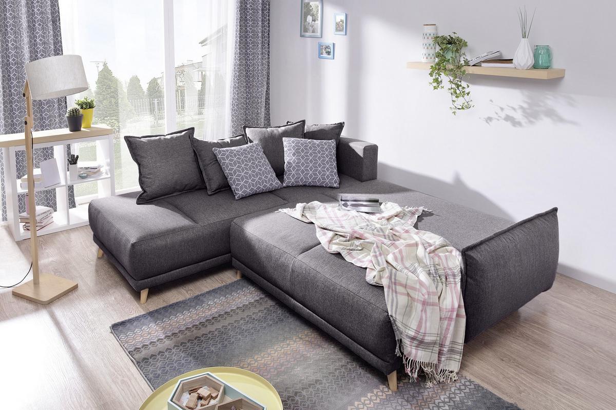 Eckschlafsofa in Dunkelgrau ´LAZY LUKKA DUNKELGRAU´ - Dunkelgrau/Hellgrau, Basics, Holz/Textil (190/235cm) - MID.YOU