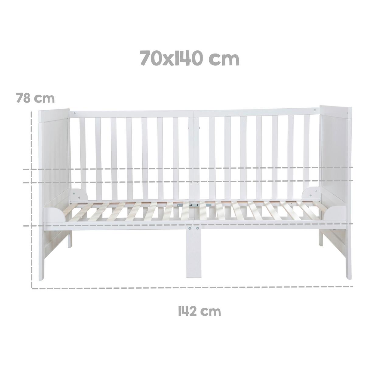 Rácsos Kiságy, Átalakítható Easy Sleep - fehér, Basics, faalapú anyag (78/78/142cm) - Roba