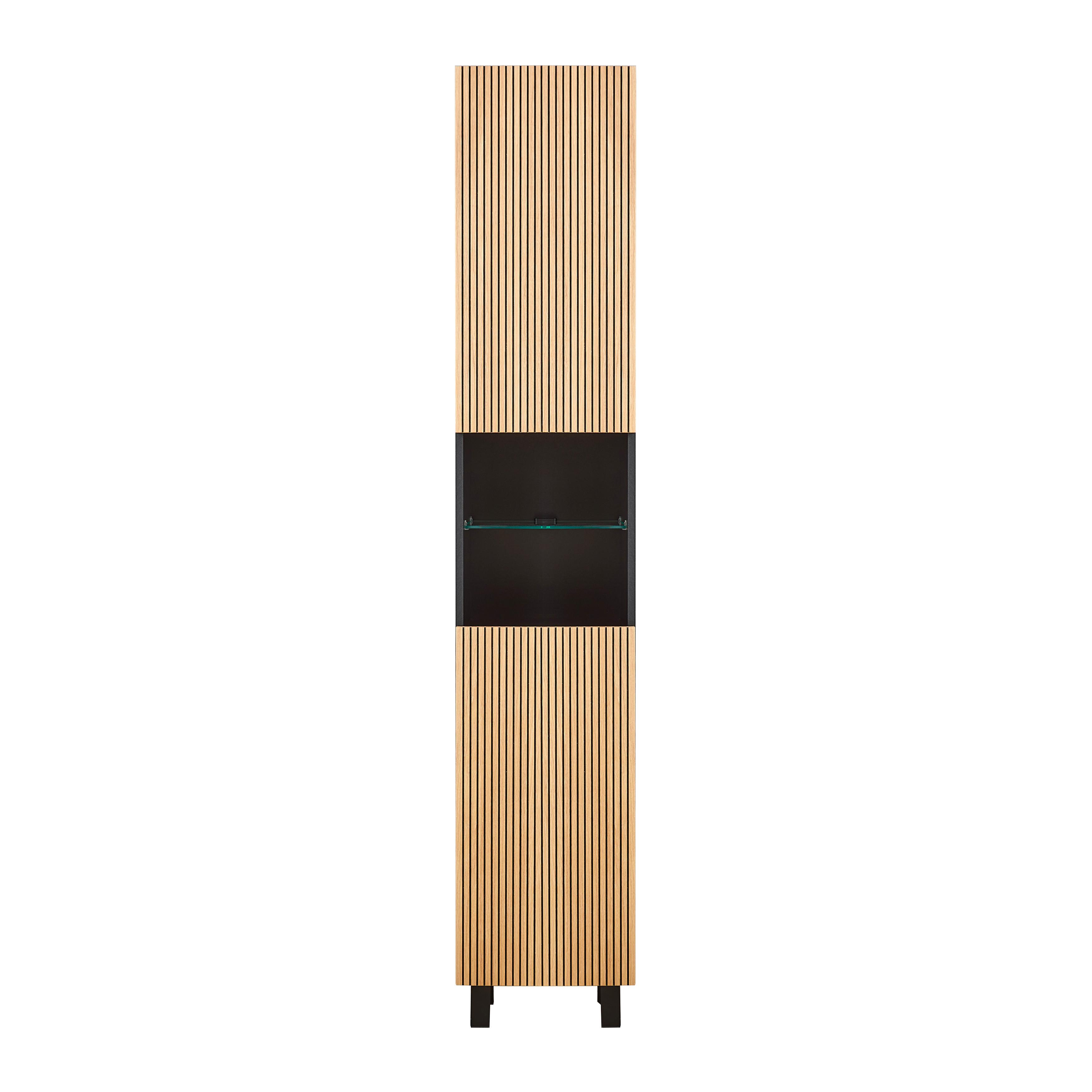 HÖGSKÅP VENEZIA -EXKLUSIV- - svart/ekfärgad, Lifestyle, trämaterial/glas (35/195/32cm) - Mömax