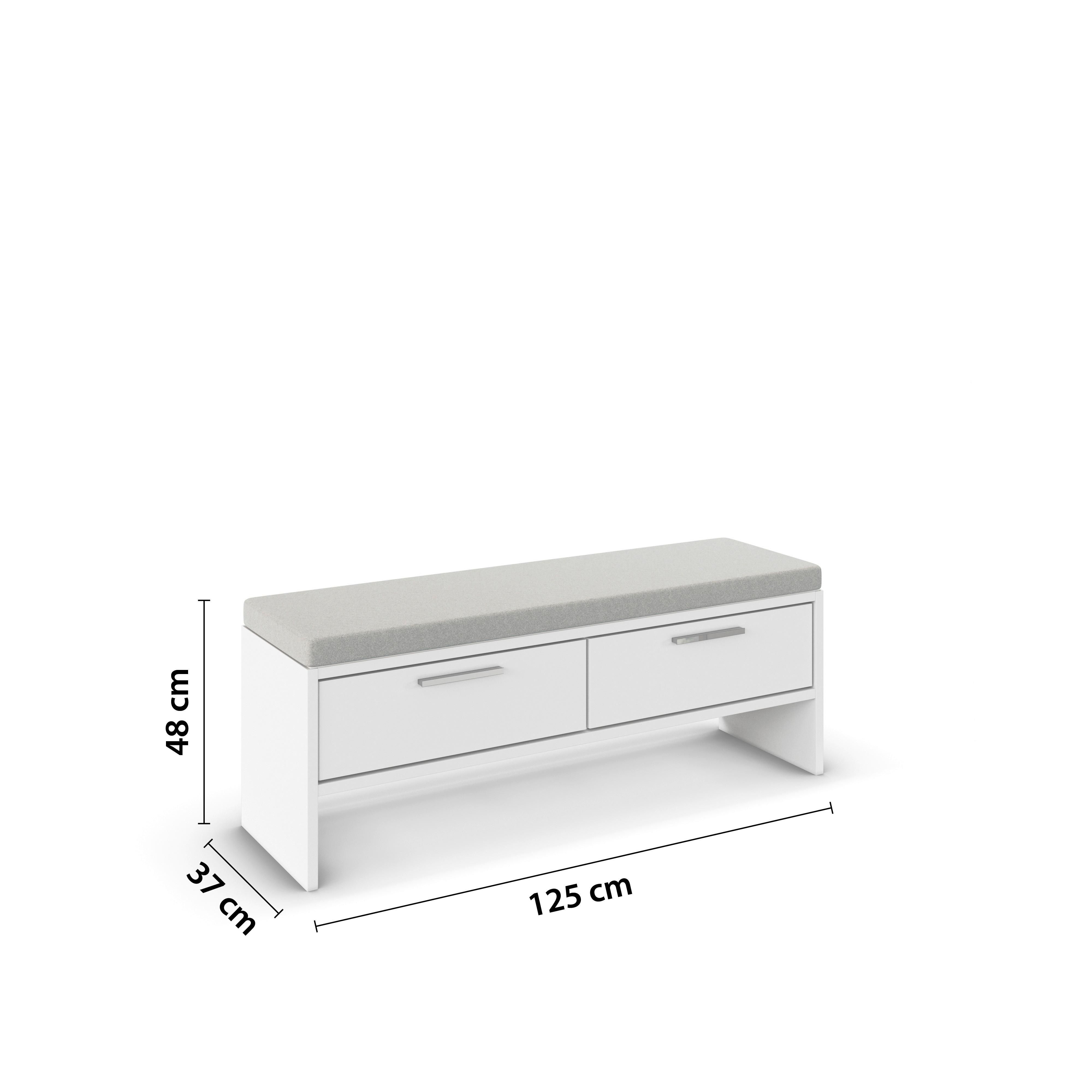 Klupa Za Krevet Caspio - bijela, Konvencionalno, drvni materijal/tekstil (125/48/37cm) - Premium Living