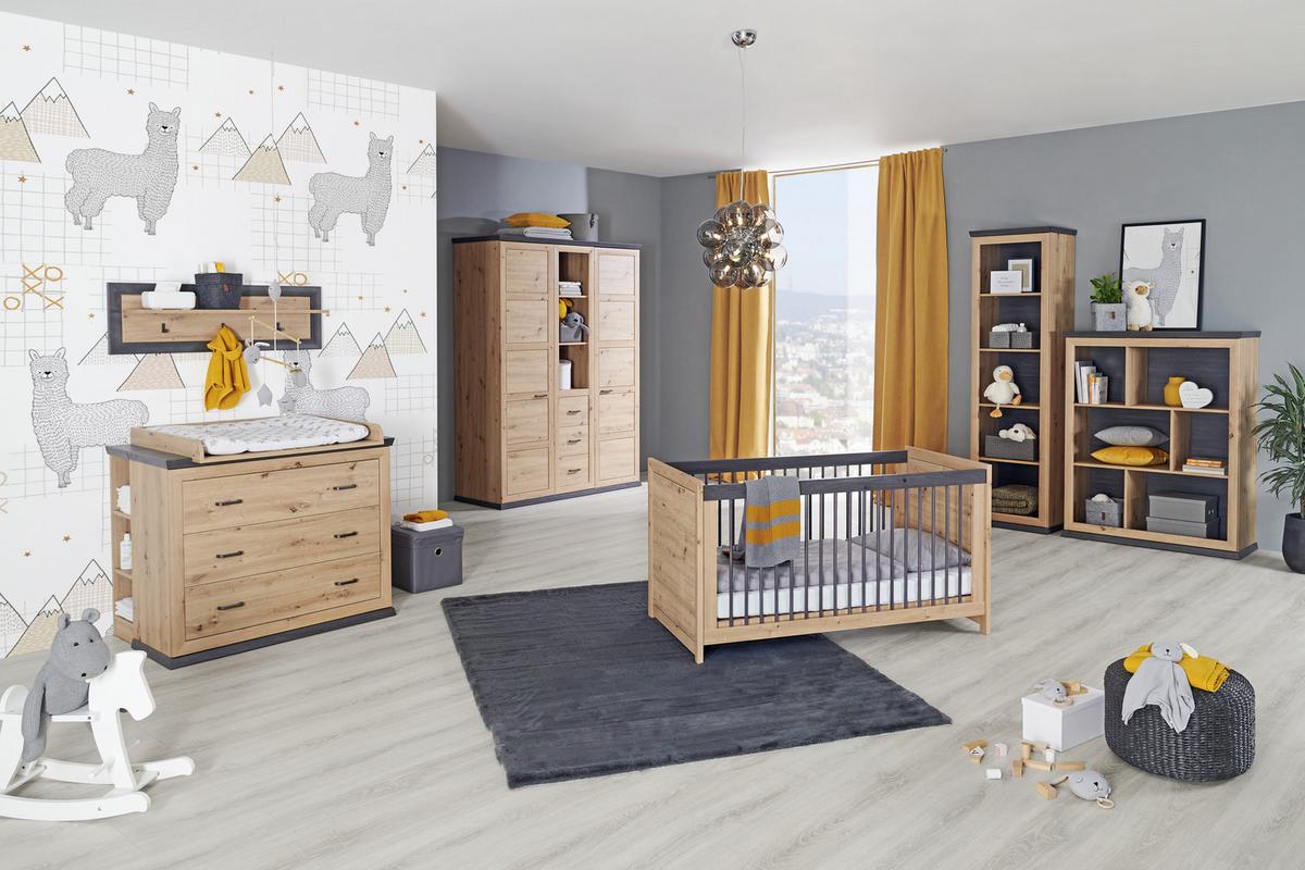 ŁÓŻKO SZCZEBELKOWE BENTON - kolor dębowy/ciemnoszary, Natur, materiał drewnopochodny/drewno (145/76,5/80cm) - My Baby Lou