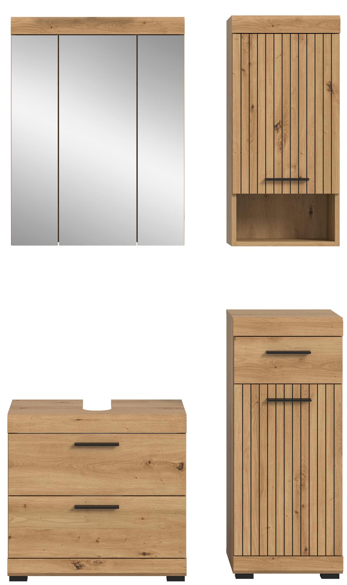 Badezimmer Scout Eiche Artisan 4-teilig - Schwarz/Eiche Artisan, Trend, Glas/Holzwerkstoff (97cm) - MID.YOU