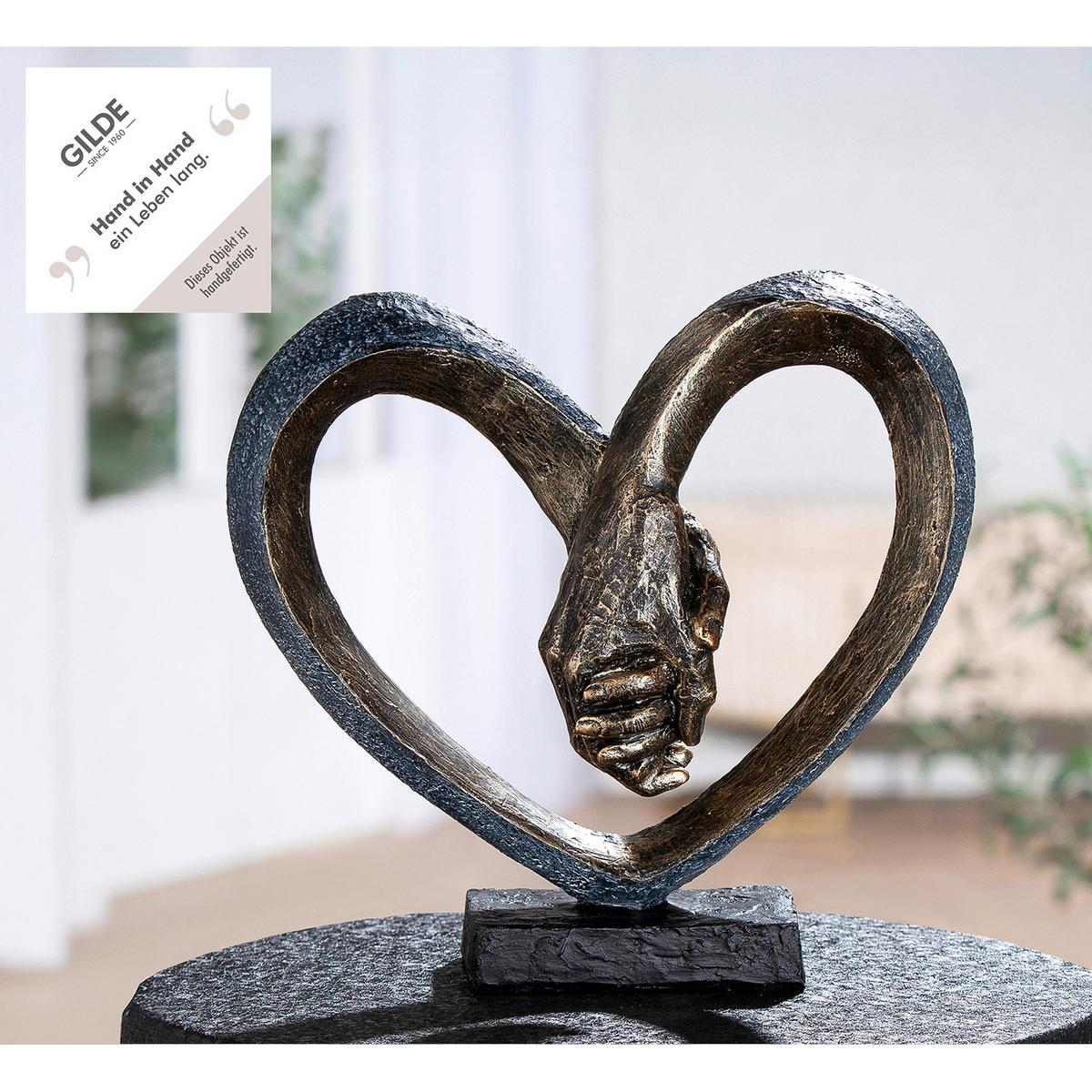 Skulptur Hand in Hand Grau/Bronzefarben - Bronzefarben/Grau, Basics, Kunststoff (26/24,5/10cm)