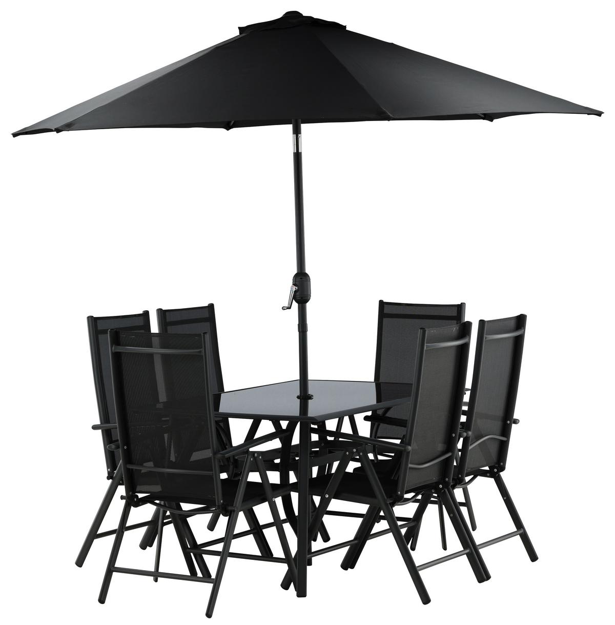 Gartentischgruppe Brekki Schwarz, pulverbeschichtet - Schwarz, KONVENTIONELL, Glas/Metall - Gardenson