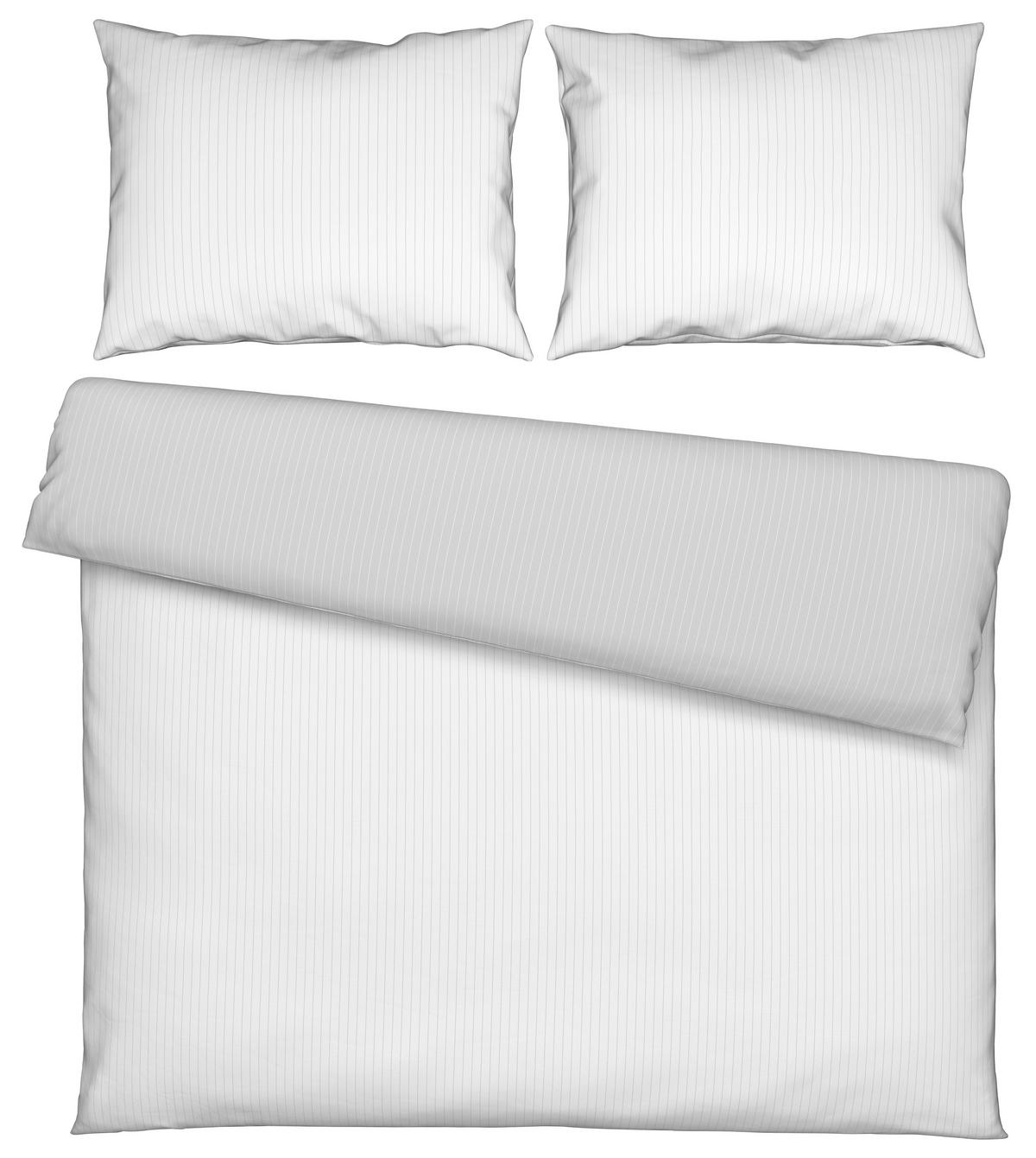 Lenjerie de pat Twill Streif cca. 200x220/2x50x70 cm - gri deschis/alb, Modern, textil (200/220cm) - Mömax