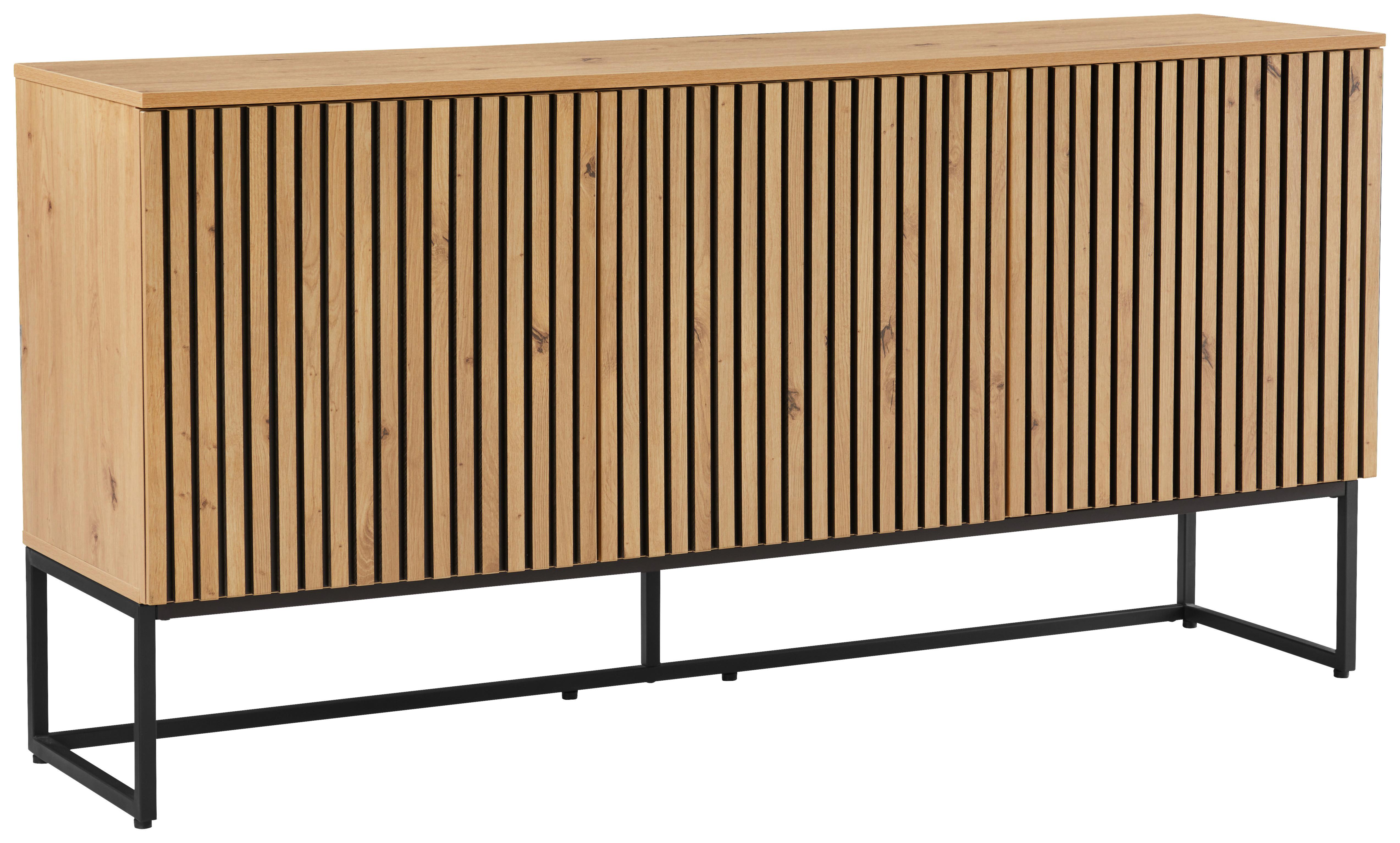KOMODA SZEROKA BUENO - czarny/dąb artisan, Modern, materiał drewnopochodny/metal (160/80/40cm) - Xora