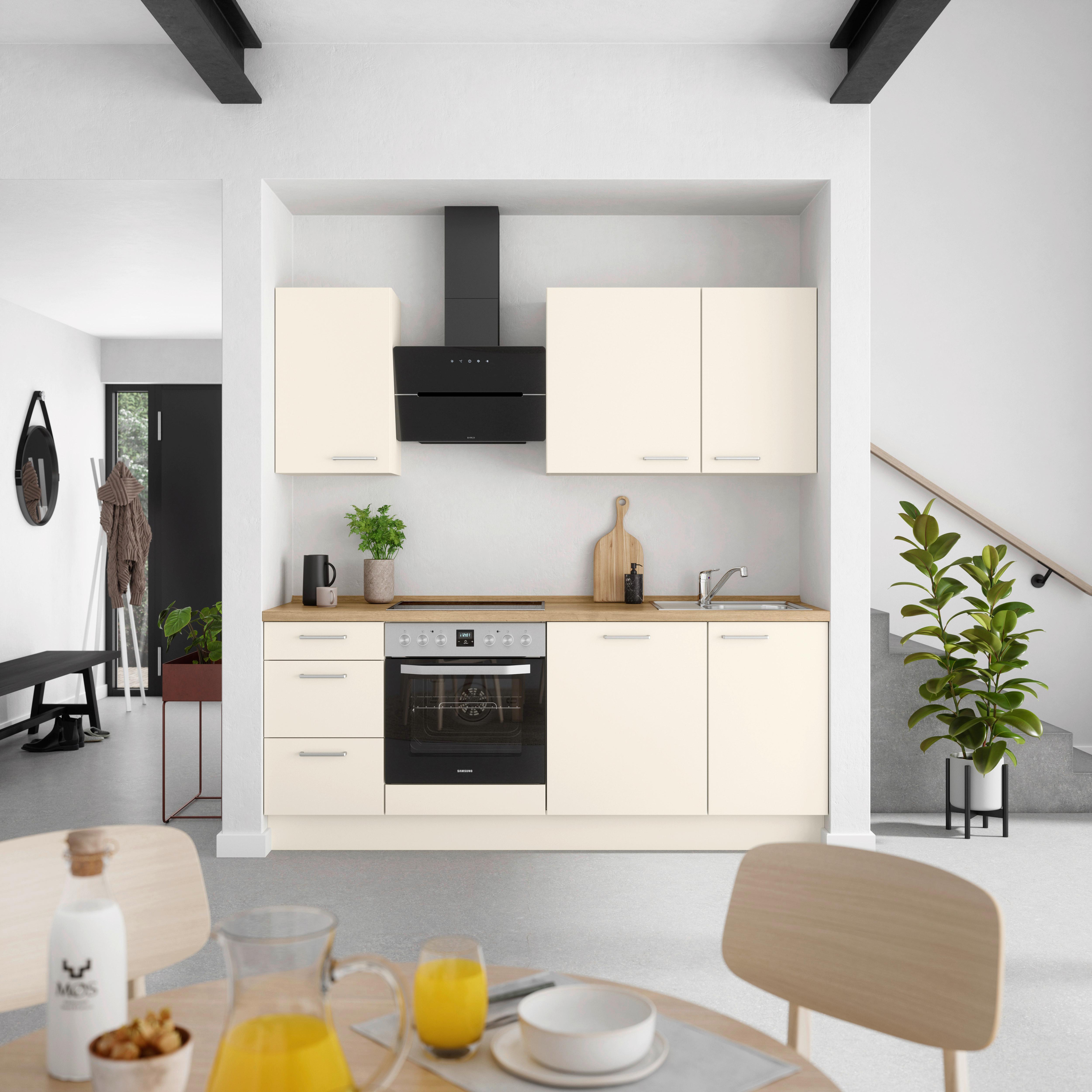 Küchenblock Touch High m. Geräten Magnolie - Edelstahlfarben/Eichefarben, MODERN, Holzwerkstoff/Metall (210cm) - Nobilia