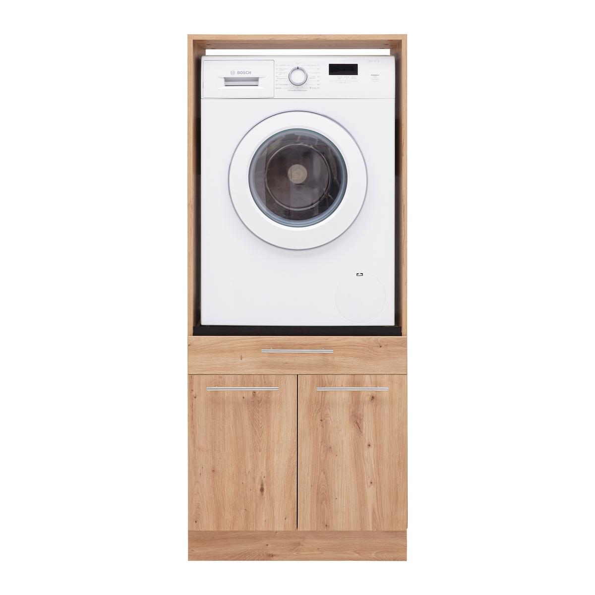 Waschmaschinenverbau Aileen in Eiche Artisan - Silberfarben/Schwarz, KONVENTIONELL, Holzwerkstoff/Kunststoff (67,5/162/67,5cm) - Mömax