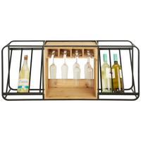 Fali Üveg-pohártartó Polc Calvin - natúr színű/fekete, Modern, fa/fém (102/42/20cm) - Premium Living