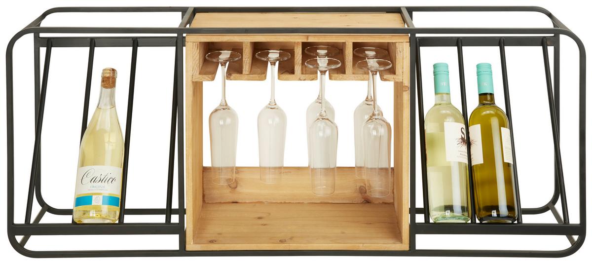 Fali Üveg-pohártartó Polc Calvin - natúr színű/fekete, Modern, fa/fém (102/42/20cm) - Premium Living